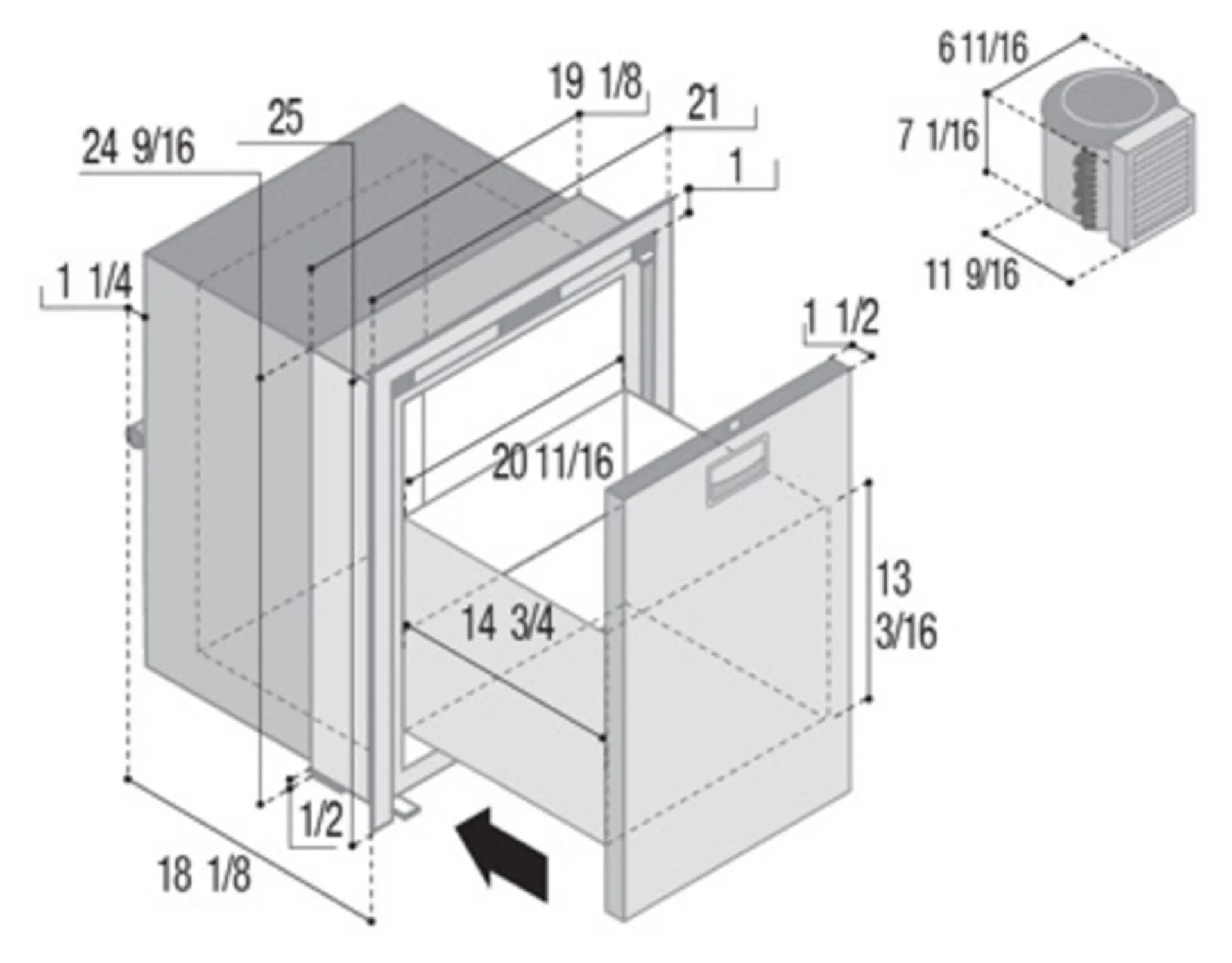 Tiroir réfrigérant en acier inoxydable DW75 OCX2 - 75 l - Acier inoxydable
