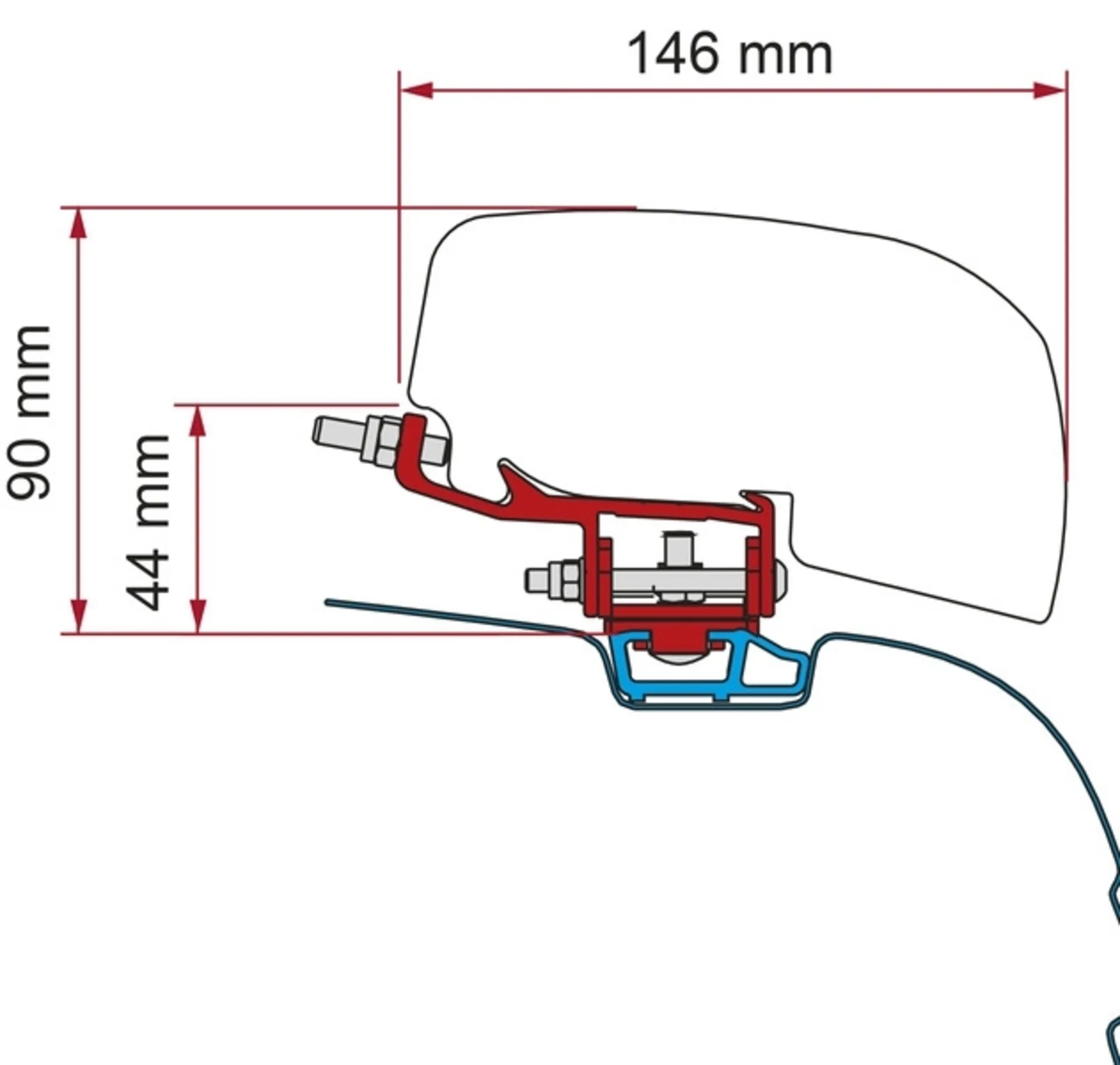 Markisen Adapter F40van für VW T5 / T6 Transporter und Multivan - C-Schiene - Links- und Rechtslenker