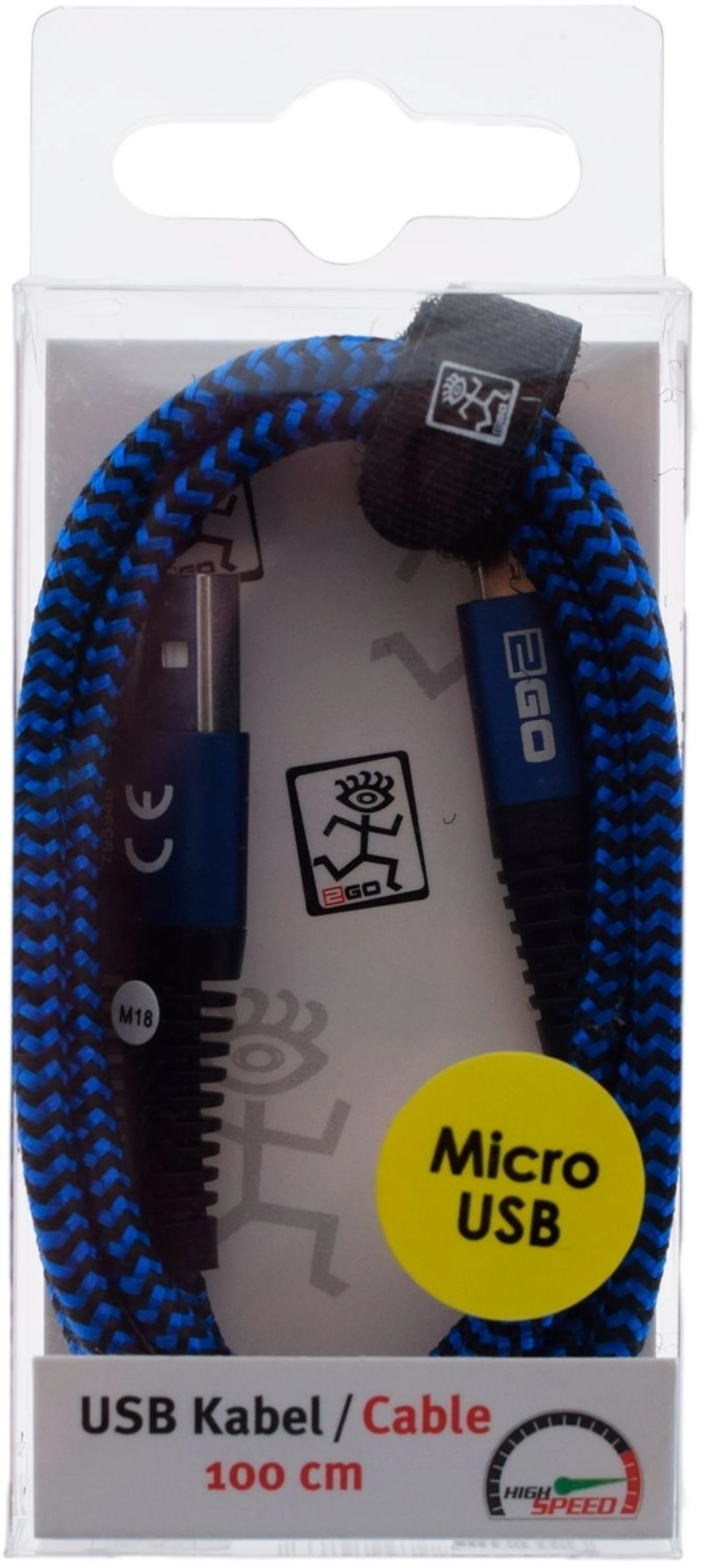 câble de données USB 2Go Micro USB 1 mètre bleu