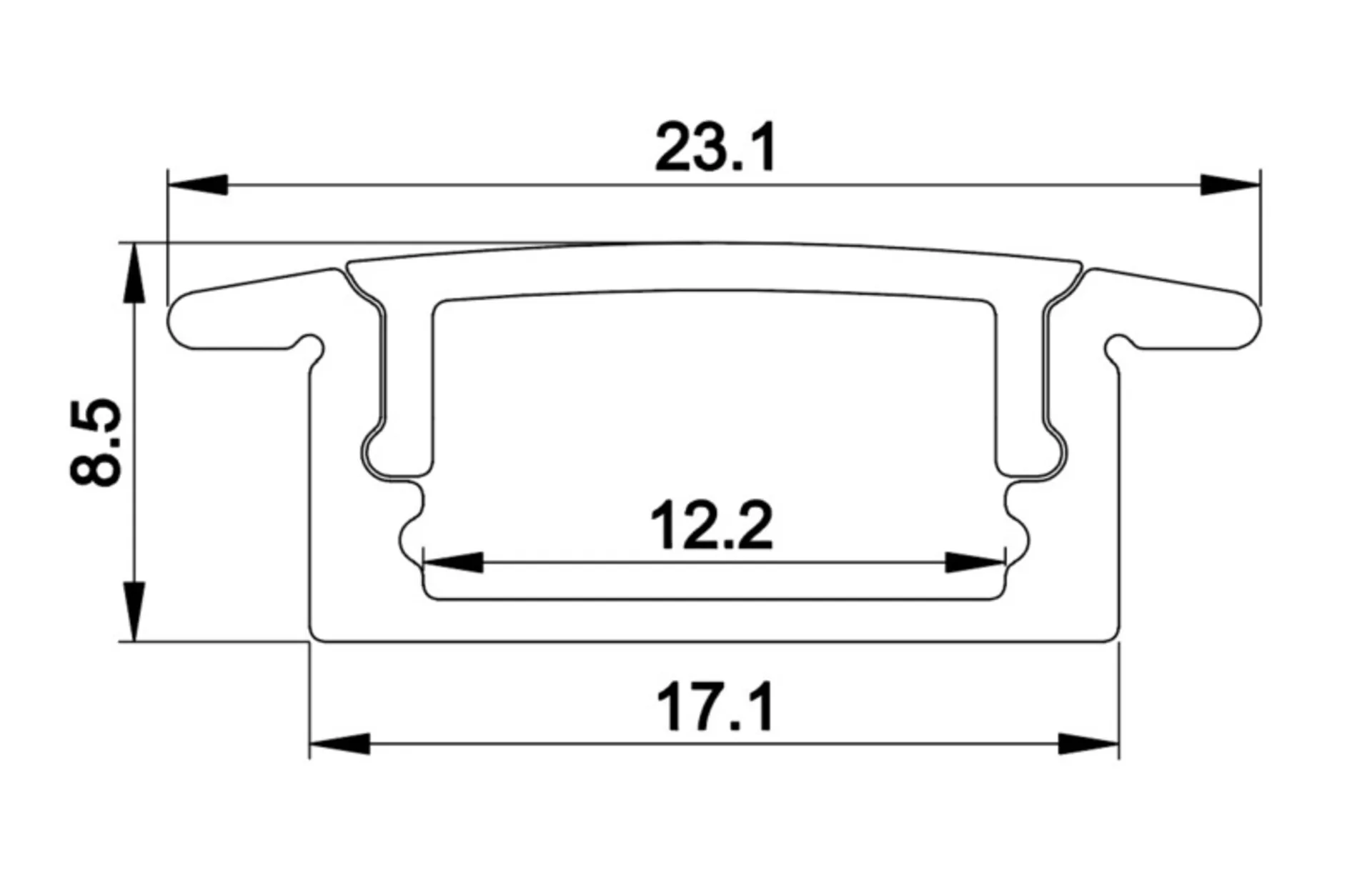 Auminium-Profil für LED-Bänder - Flach - Länge 1,5 m