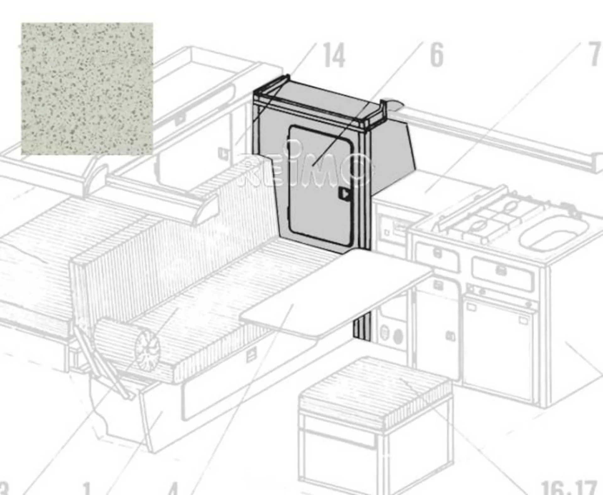 VW T3 seitlicher Kleiderschrank aus Granitto Schichtstoff - Bausatz
