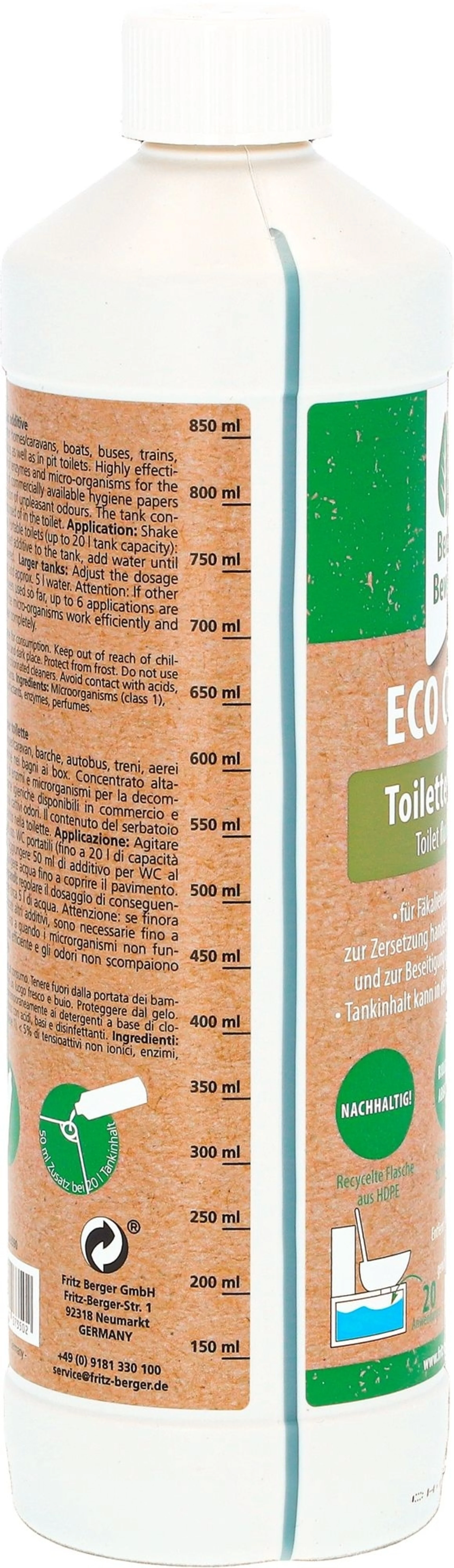 Berger Eco Clean Toilettenzusatz für den Fäkalientank 1 Liter Berger Eco Clean Toilettenzusatz für den Fäkalientank 1 Liter