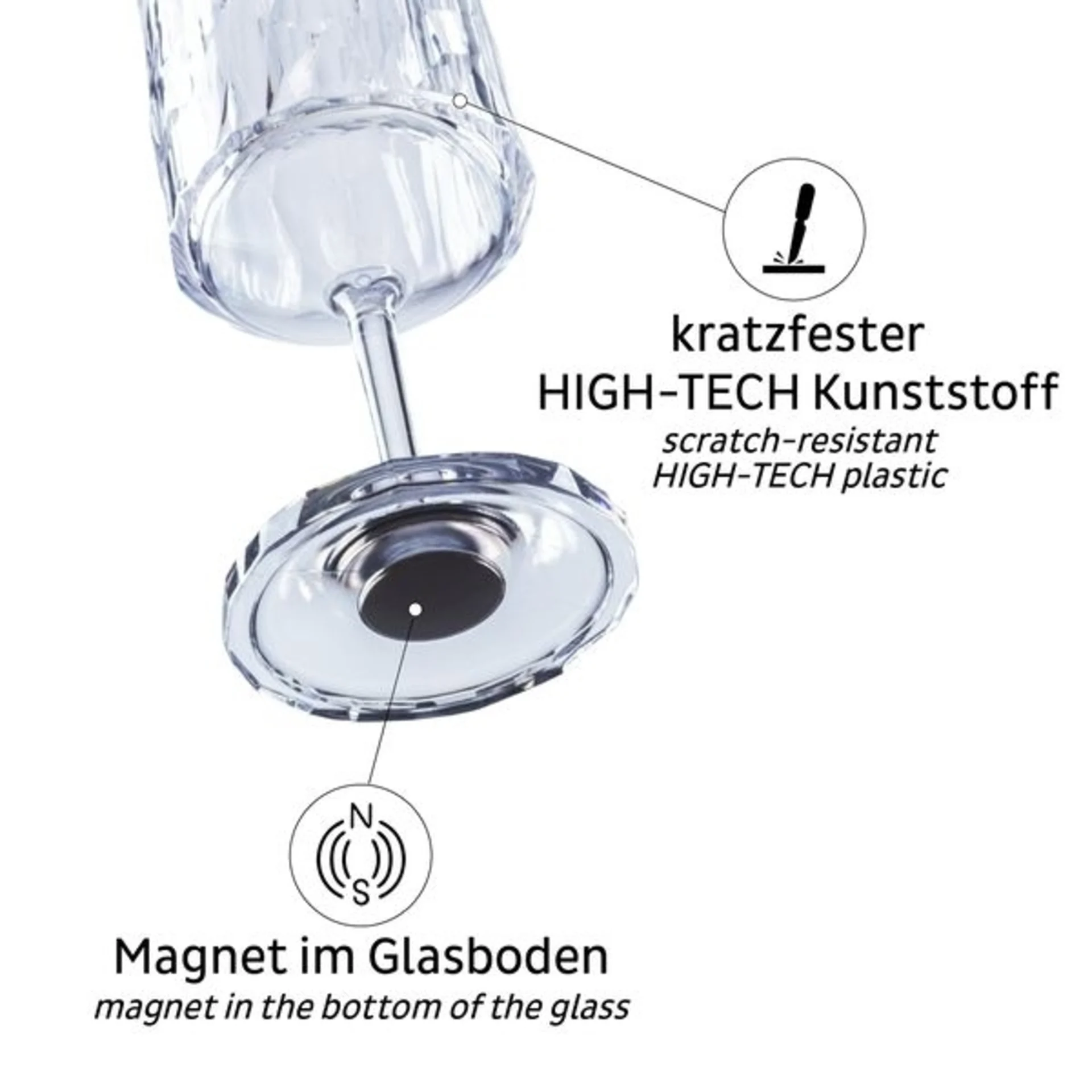 Magnetische Weingläser 2er-Set aus High-Tech-Kunststoff, 300ml, Höhe 20.5cm, Durchmesser 7.6cm