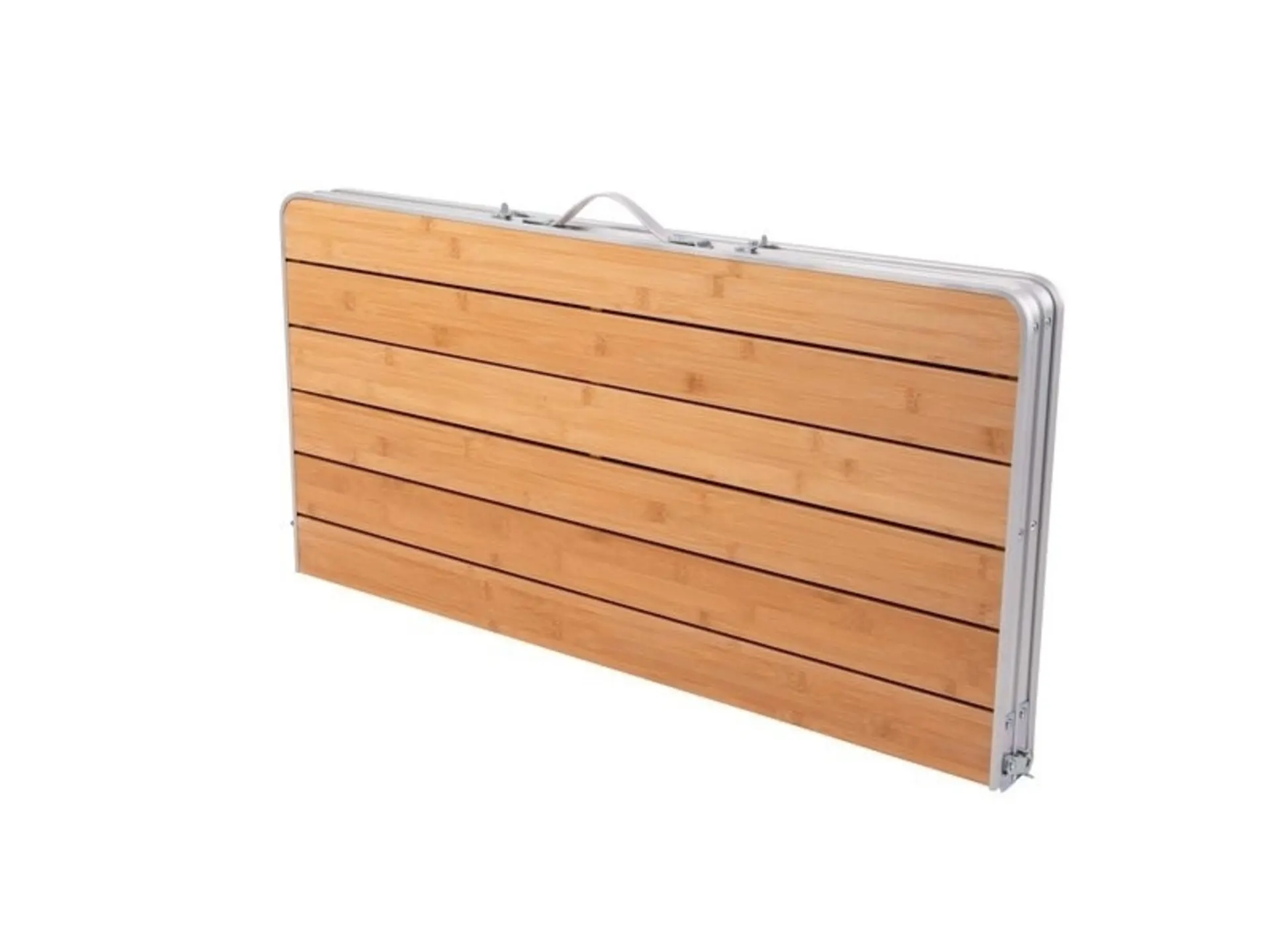 Table de camping pliante en bambou avec plateau, 120x90x70cm
