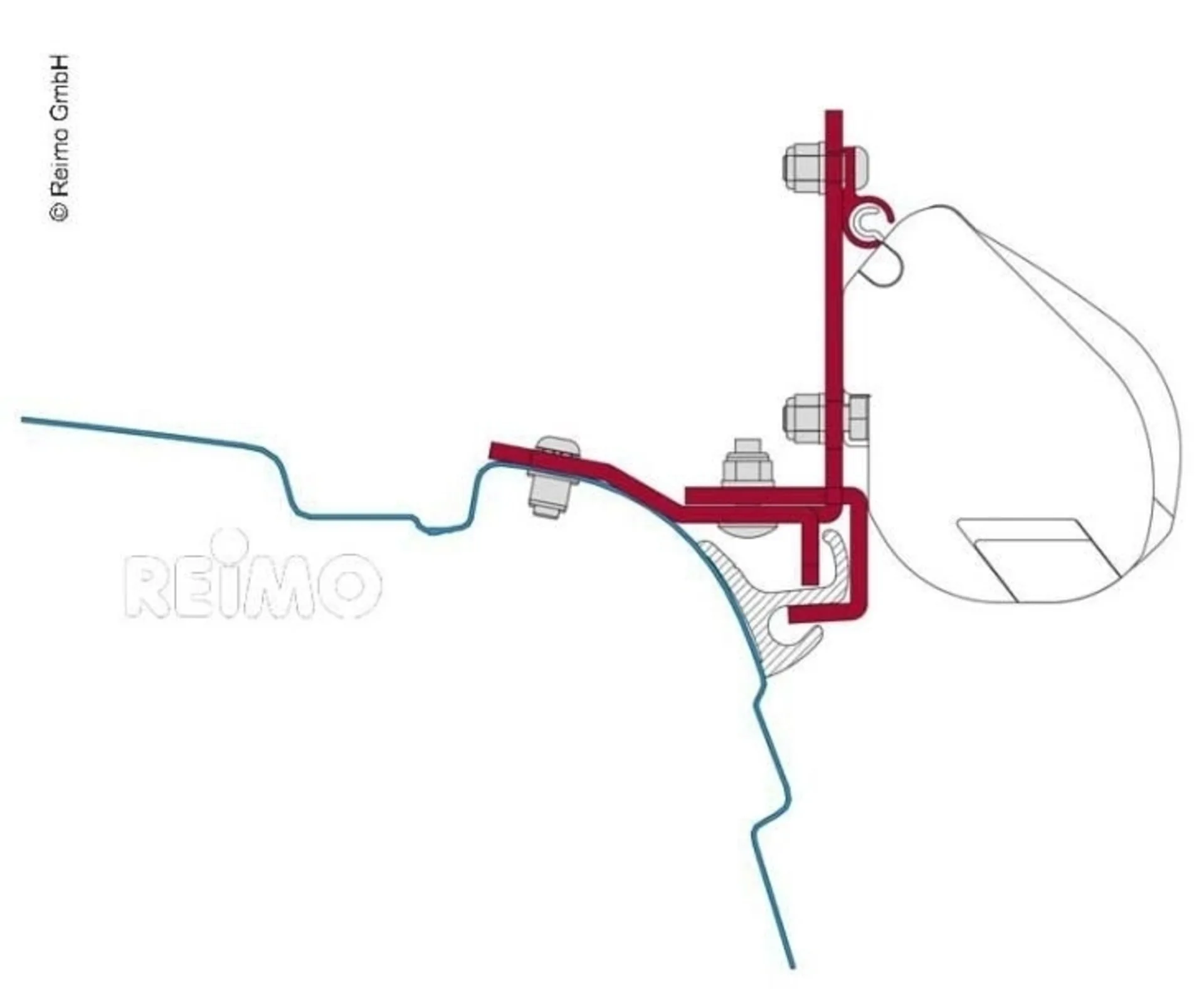 Adapter für F35, VW T5 mit Reimo Multirail Regenri