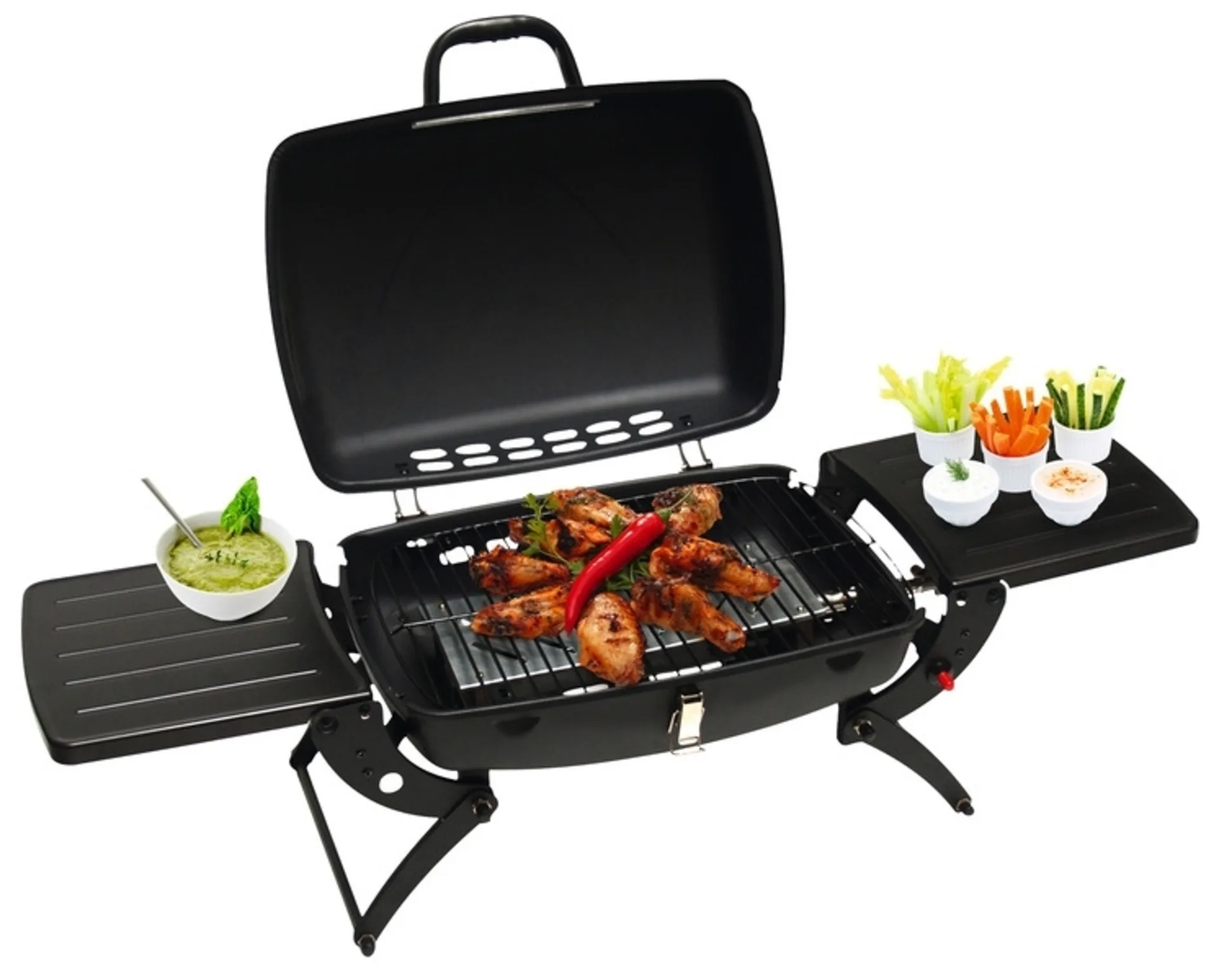 Barbecue portable en valise avec 2 grandes surfaces de travail