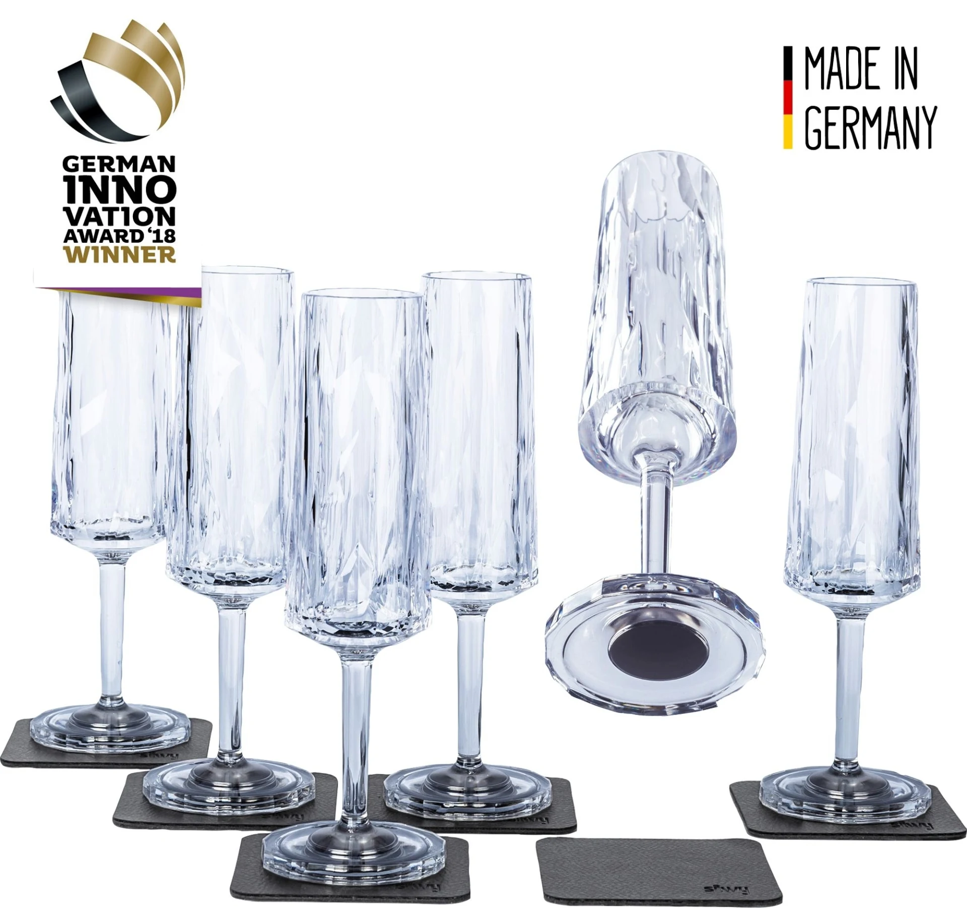 silwy® Sekt Magnet-Kunststoffgläser 6 Stück (150 ml)