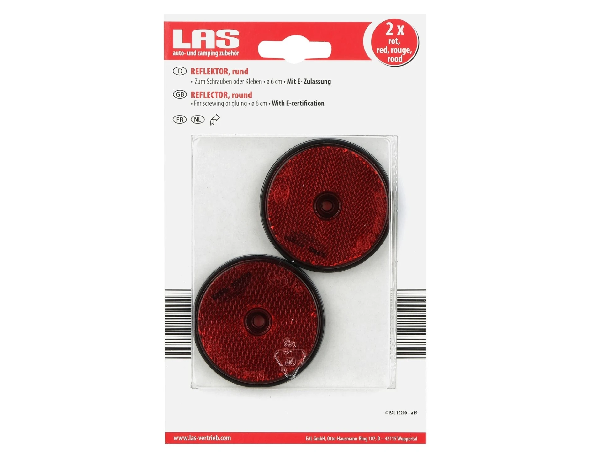 Réflecteurs LAS, lot de 2, 60 mm, ronds, rouges
