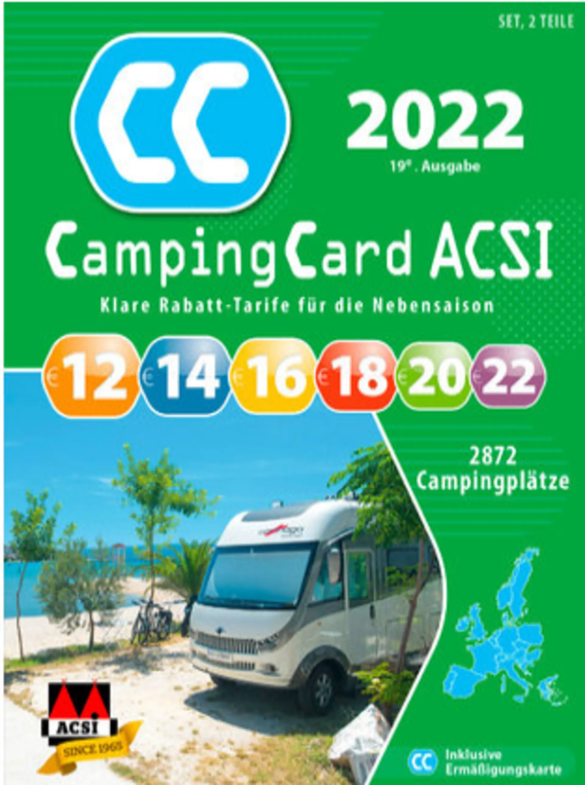ACSI CampingCard 2022 Campingführer mit Ermäßigungskarte