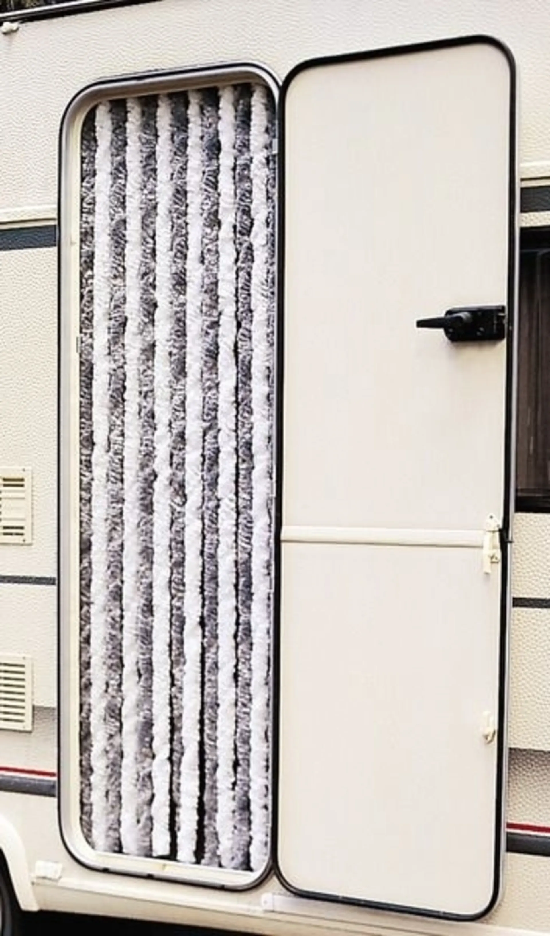Chenille Flauschvorhang 100x200cm grau/weiss für Vorzelt- oder Balkontüren - Schutz vor Insekten