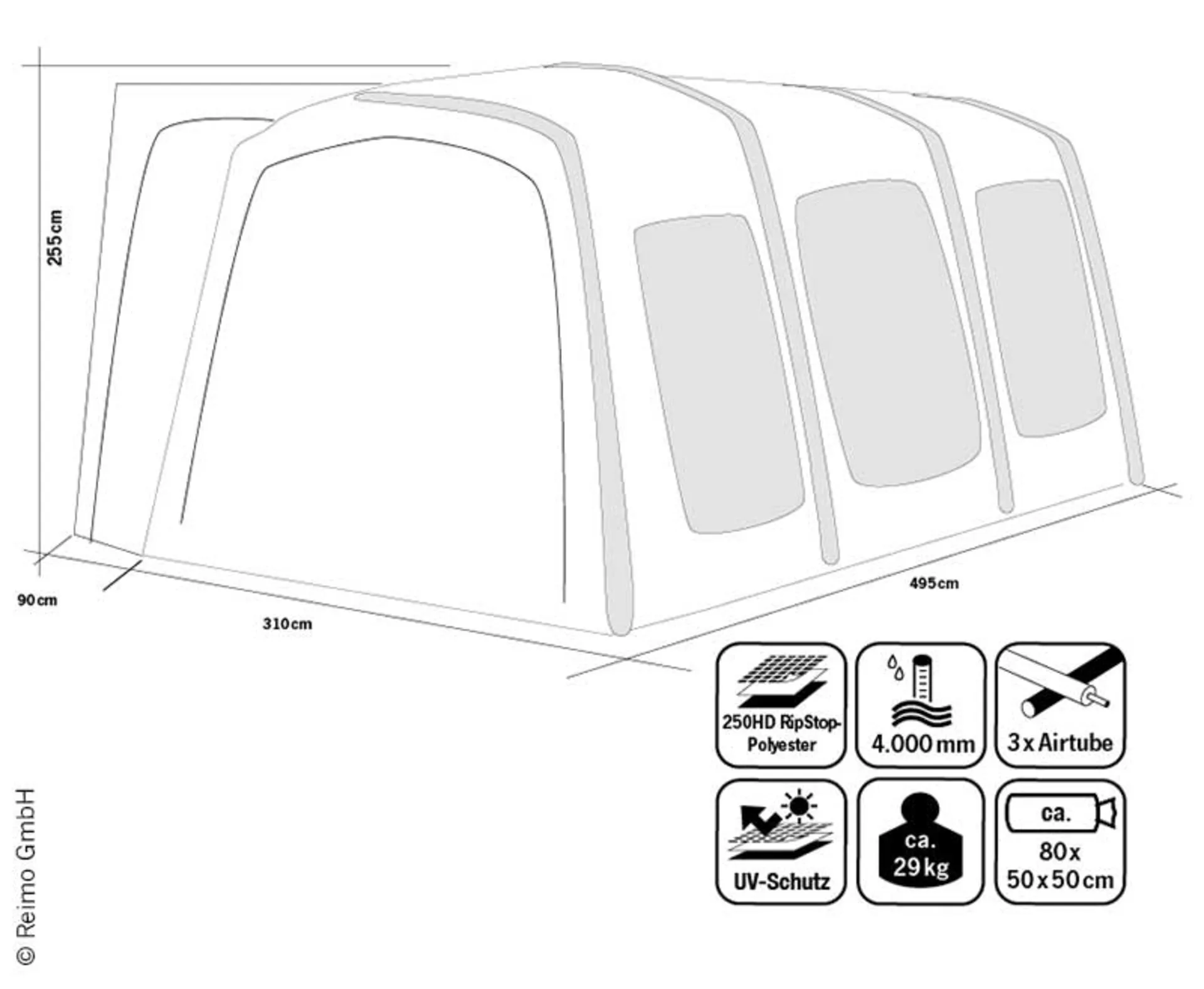 Outdoor Revolution Movelite 4 Low Busvorzelt - Anbauhöhe 180-210cm, B310xT495cm
