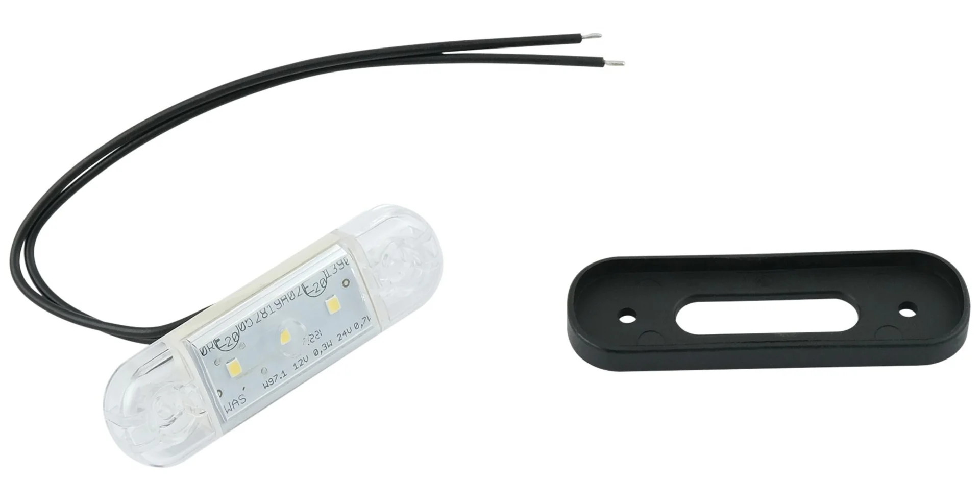 WAS - LED-Positionsleuchte 12/24 V 84 x 24 mm, Kabel 200 mm, 3 LED, mit Gummiunterlage