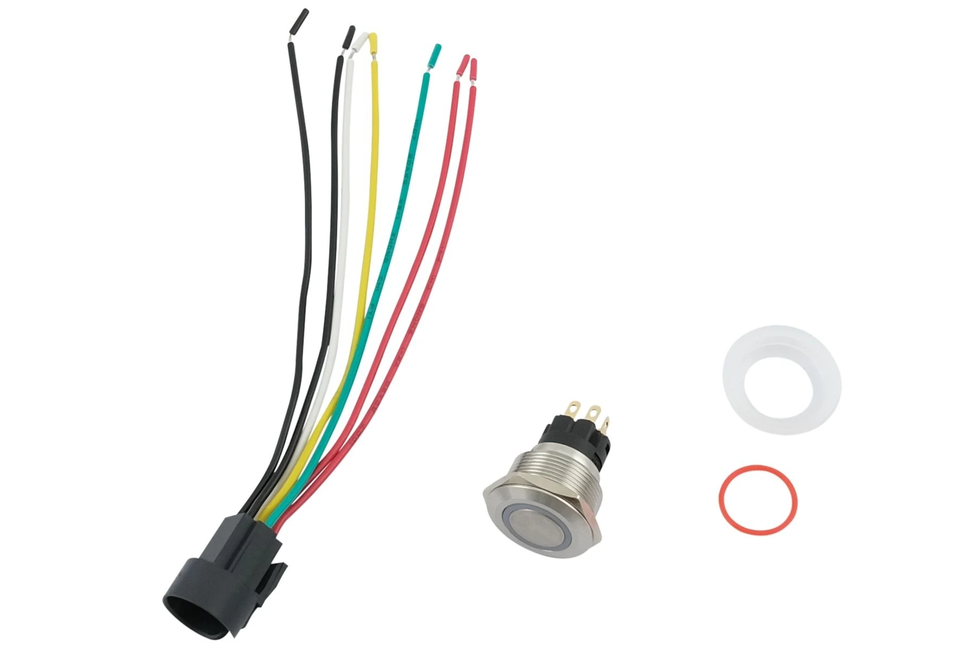 Druckschalter mit LED-Beleucht. rot/grün 12/24 V 0 - 1, ø 19 mm, mit Stecker und Kabel