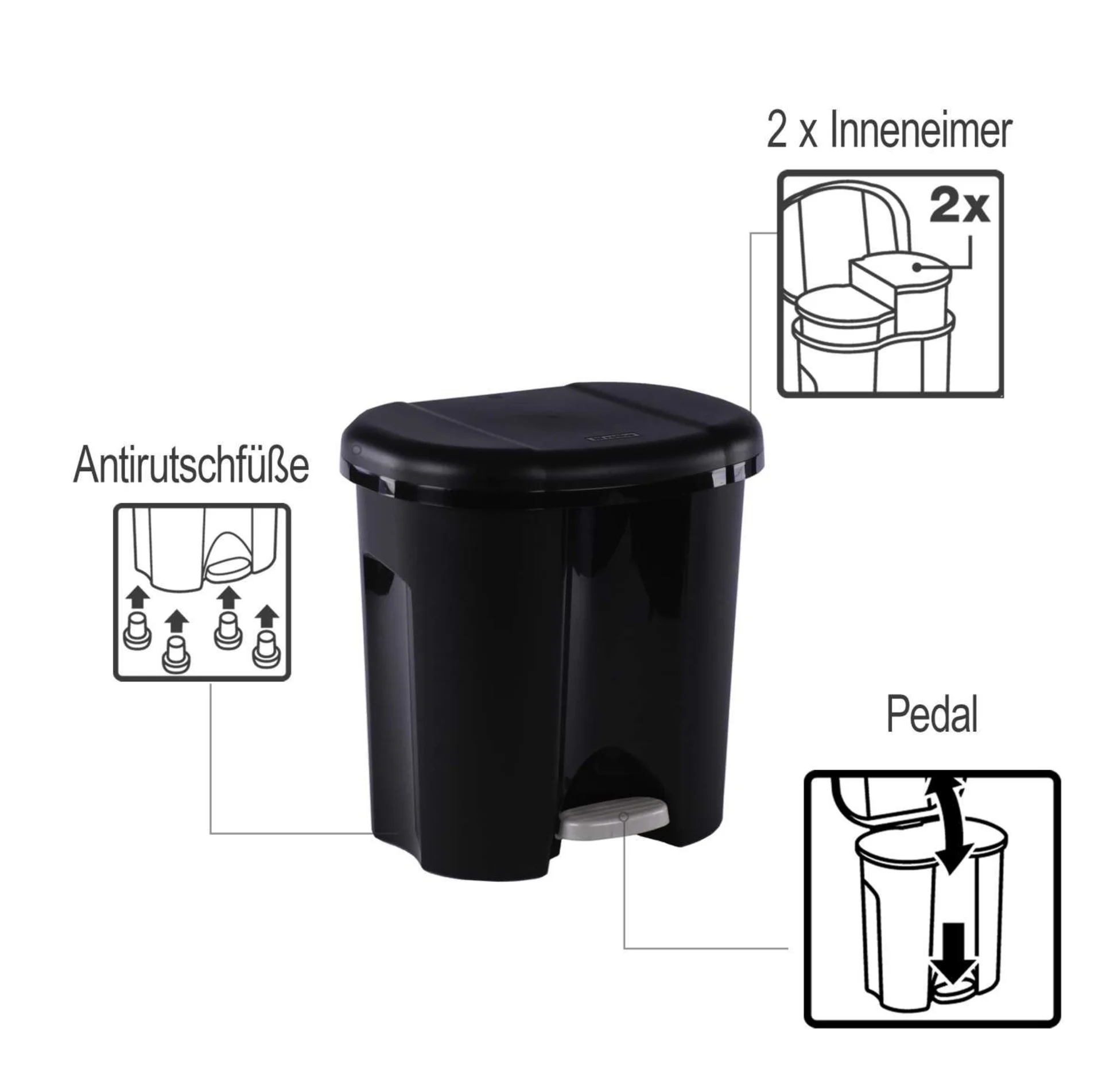 Rotho Abfalleimer Duo 2 x 10 Liter schwarz