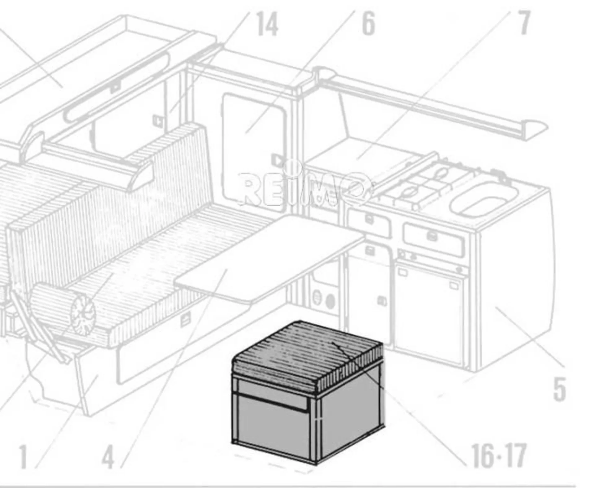 VW T3 Porta Potti Staukasten Bausatz mit Granitto Schichtstoff und Sonderausführung für Porta Potti 145 / 335