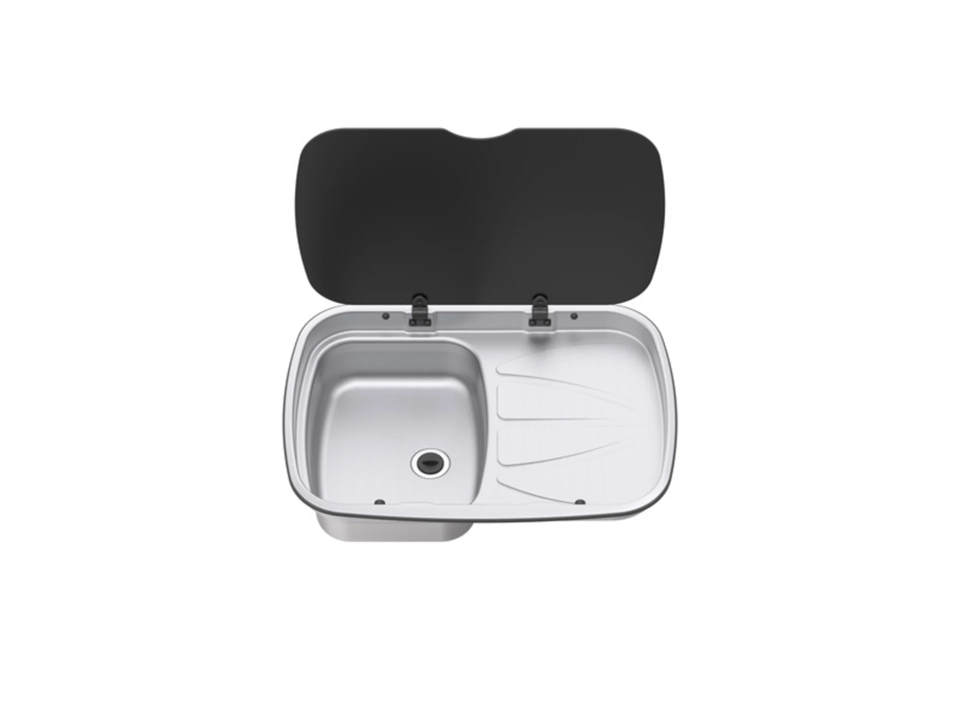 Evier en inox avec égouttoir et couvercle en verre, droite, L630 x P470 mm, 9.5 litres