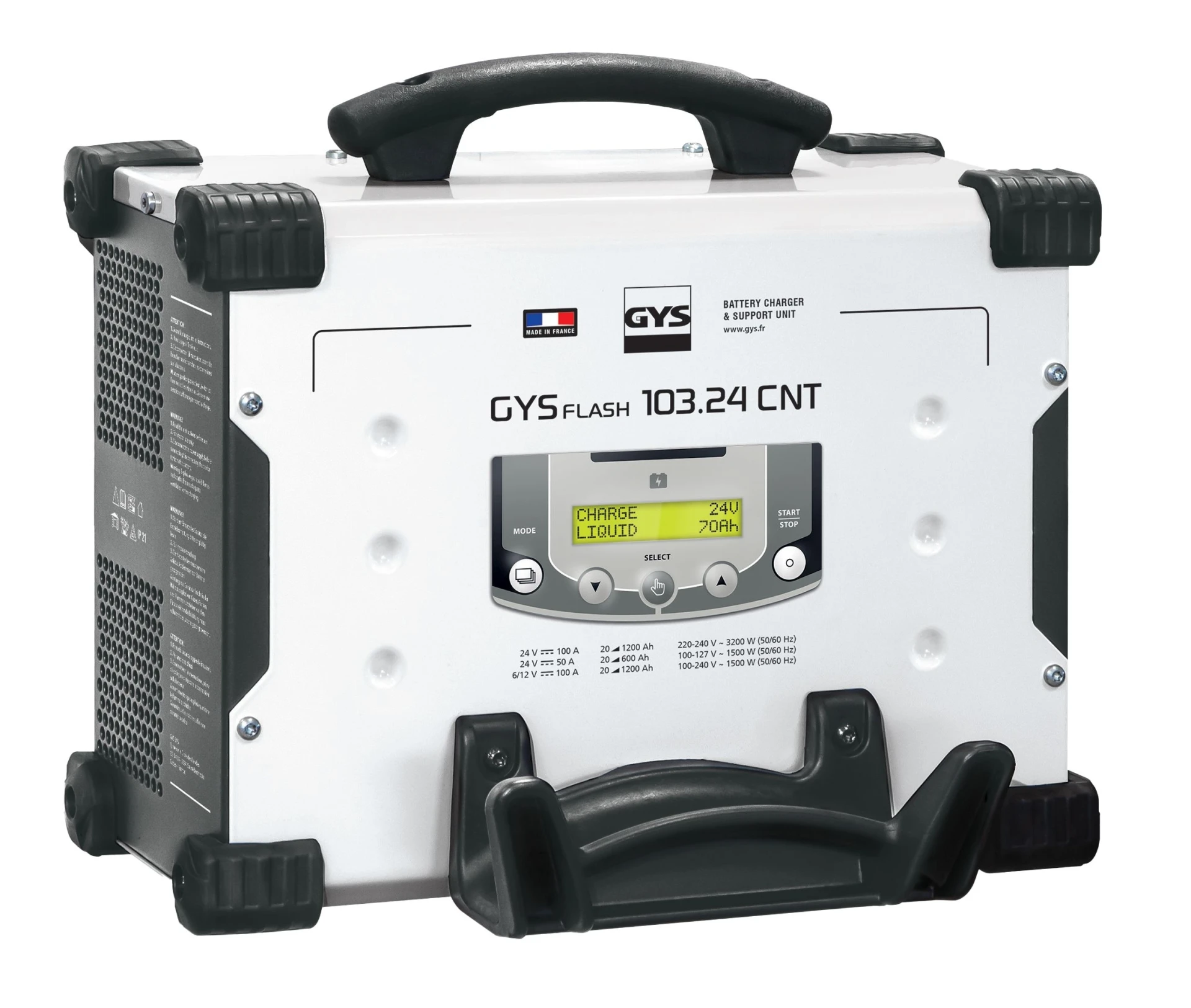 GYSFLASH - 103.24 CNT FV Chargeur d'atelier 6 - 12 V - 24 V - 100 A 340 x 150 x 250 mm, câble de 5 m, 25 mm² GYSFLASH - 103.24 CNT FV Chargeur d'atelier 6 - 12 V - 24 V - 100 A 340 x 150 x 250 mm, câble de 5 m, 25 mm²