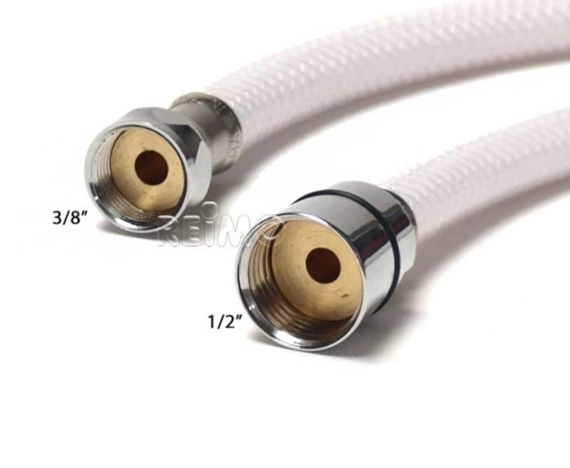 Tuyau de douche blanc de 1.6 m de long, raccords 3/8 pouces et 1/2 pouces