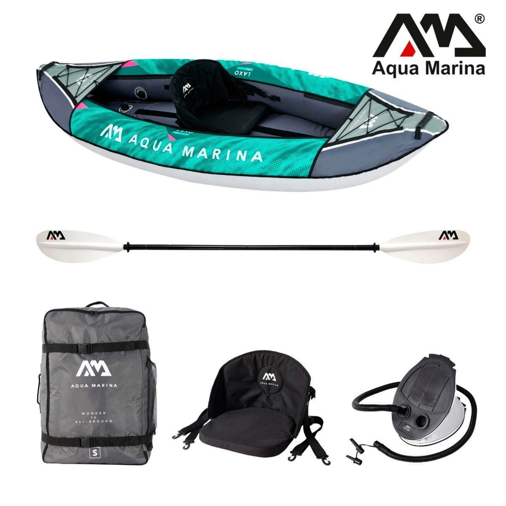 Kit de kayak de loisir Aqua Marina Laxo, 7 pièces, vert/gris, pour 1 personne