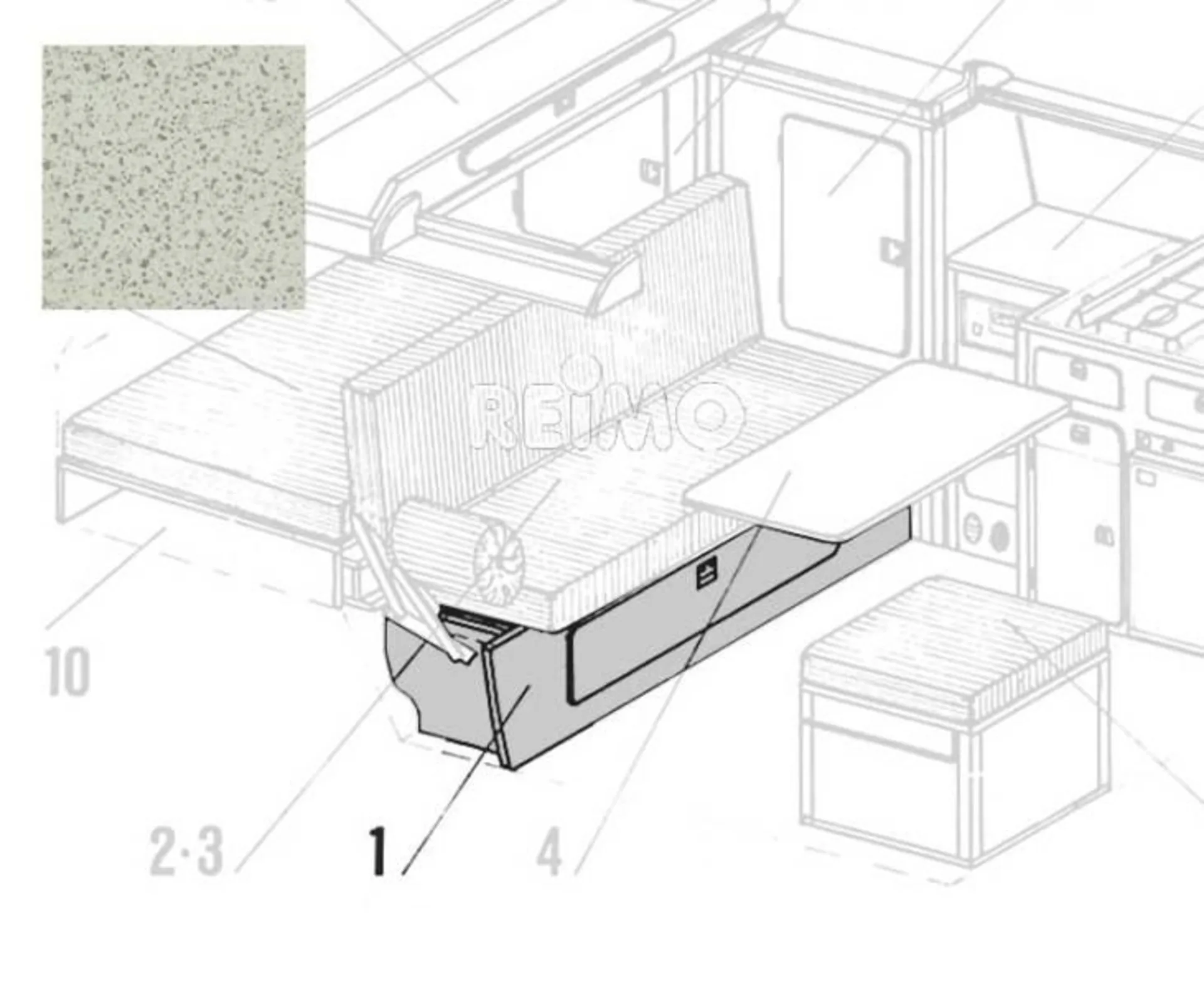 Banquette pliante en kit pour VW T3 Florida avec assise étroite en stratifié Granitto