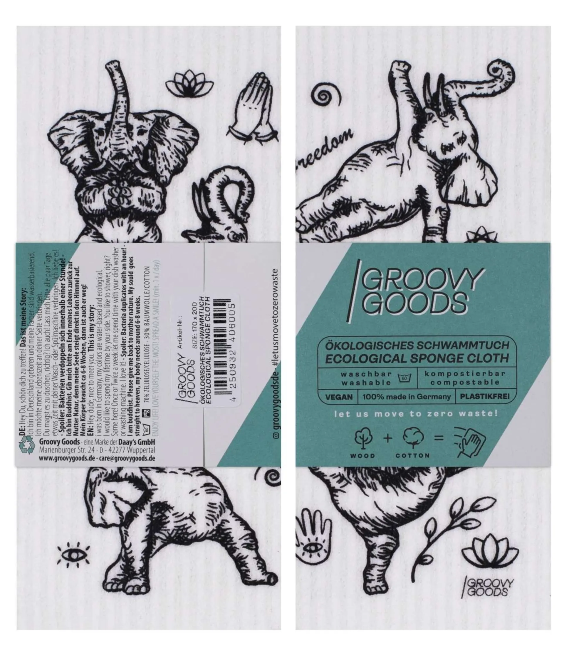 GroovyGoods ökologisches Schwammtuch 20 x 17 cm Yoga