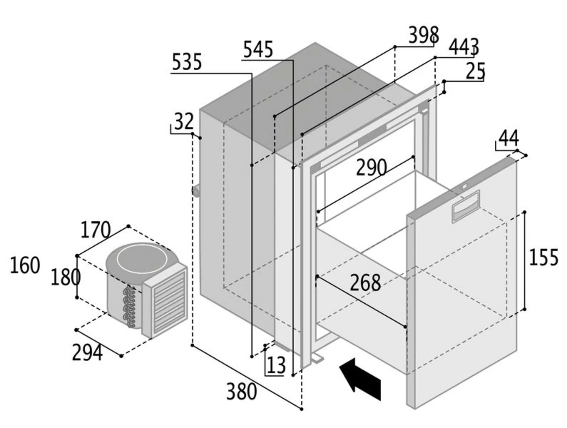 Vitrifrigo Edelstahl-Kühlschrank C42LX - 12/24V, 42 Liter