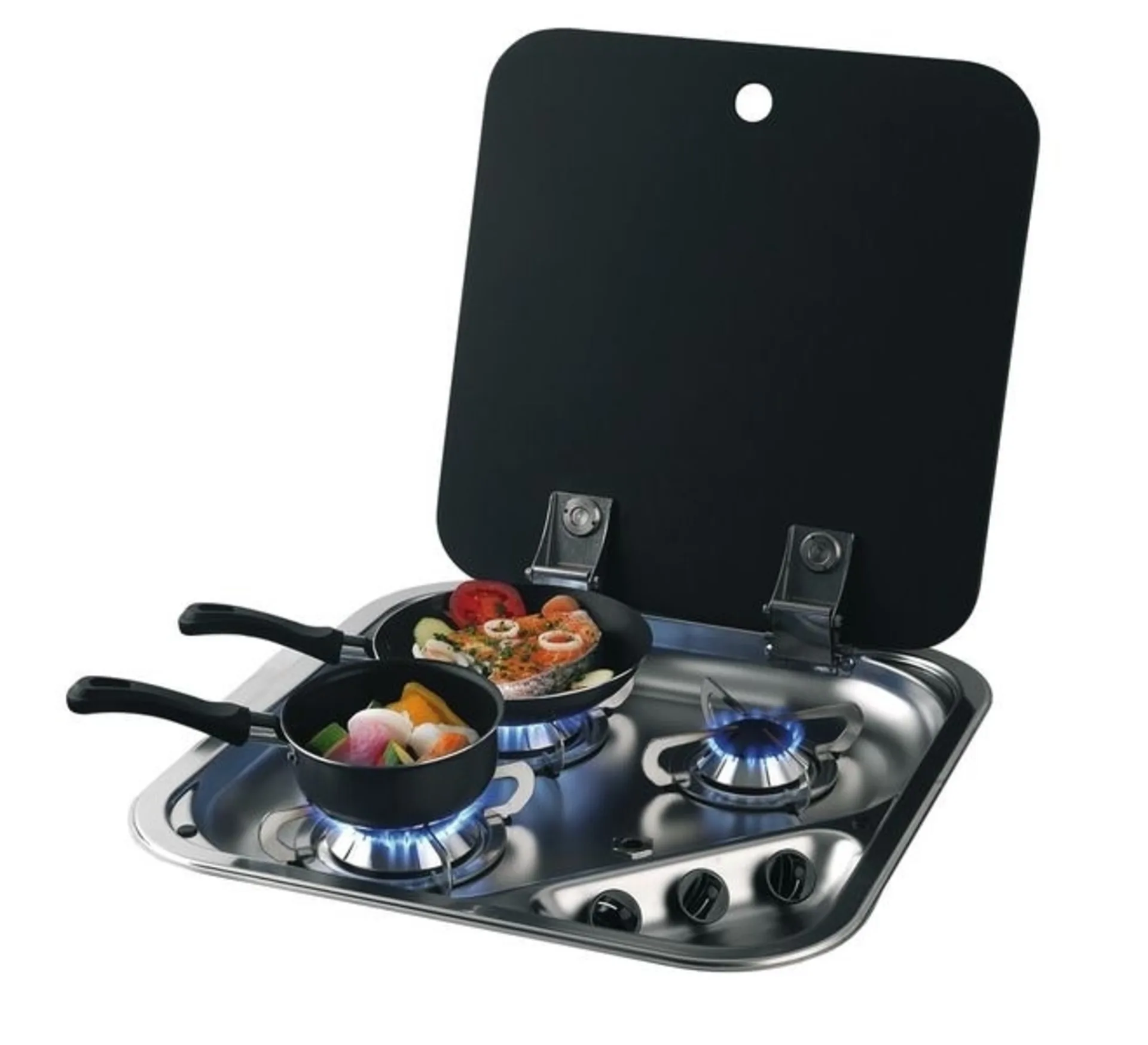Cuisinière en acier inoxydable avec 3 flammes et régulateur de pression 30mbar