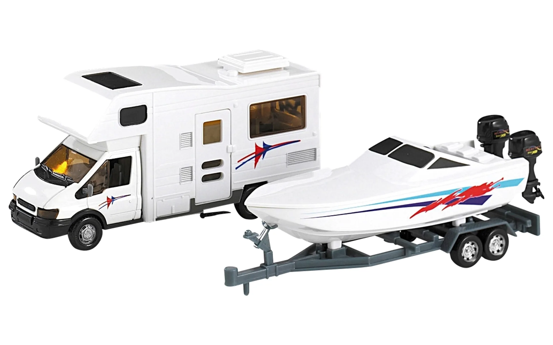 Motorhome-Wohnmobil mit Bootsanhänger
