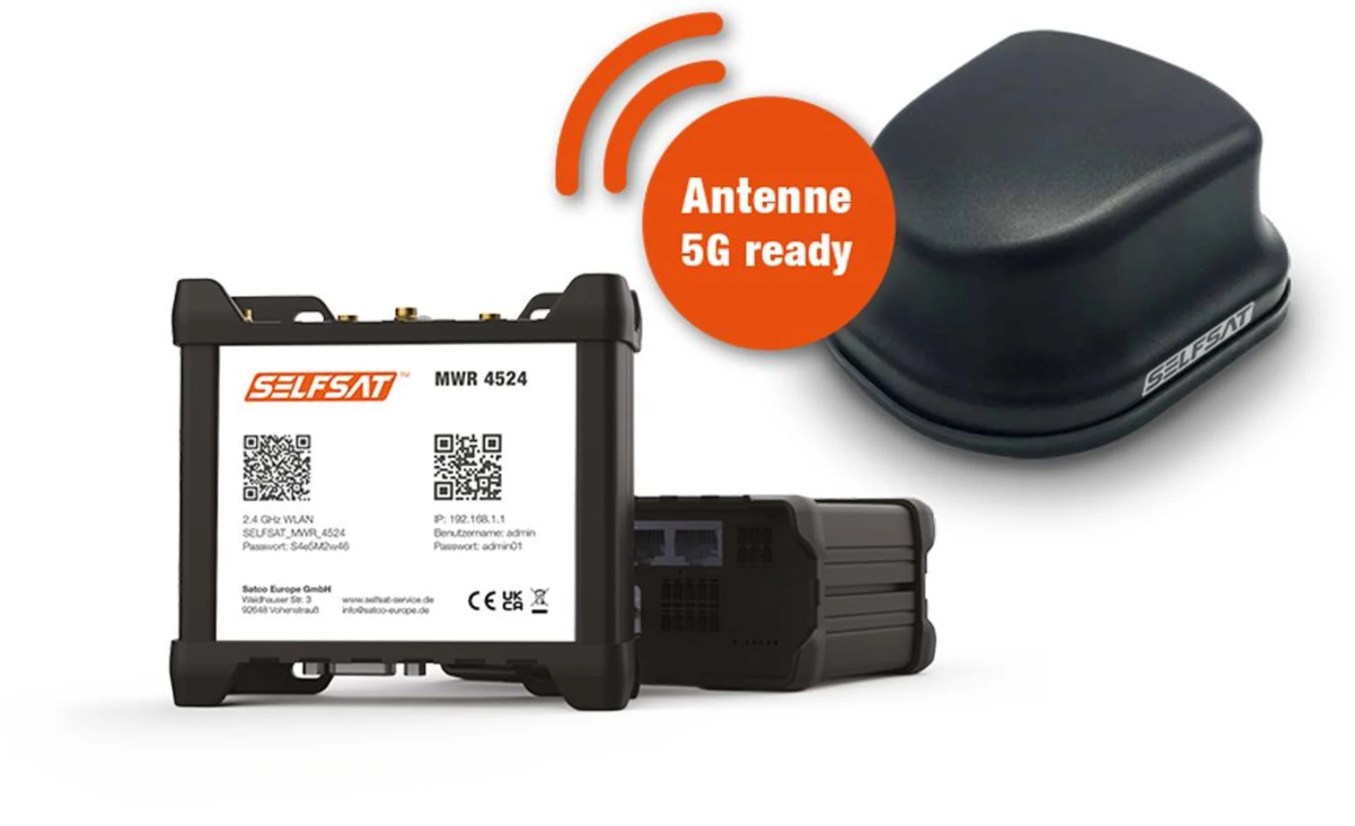 SELFSAT MWR 4524 ( 4G / LTE & WLAN Internet Router Komplettset bis 150 Mbps inkl. 4G / 5G ready Dachantenne)