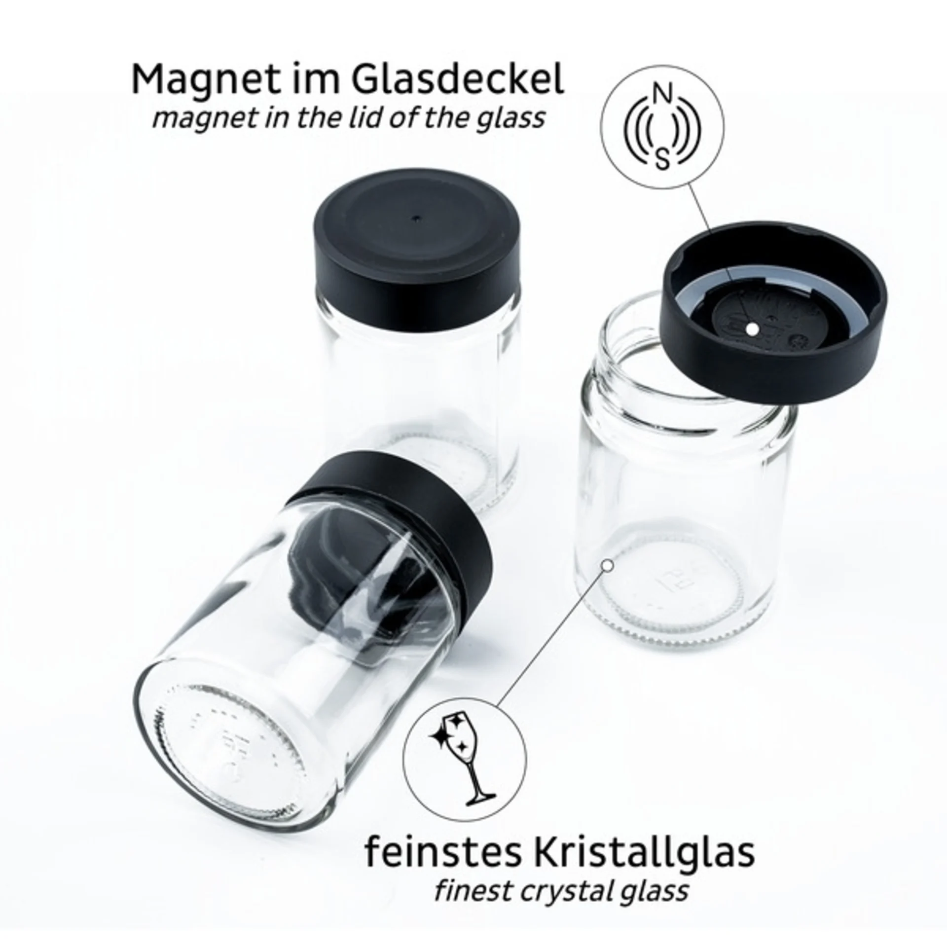 silwy® Magnet-Feinkostgläser BLACK & CLASSY 192 ml inkl. Leiste BLACK
