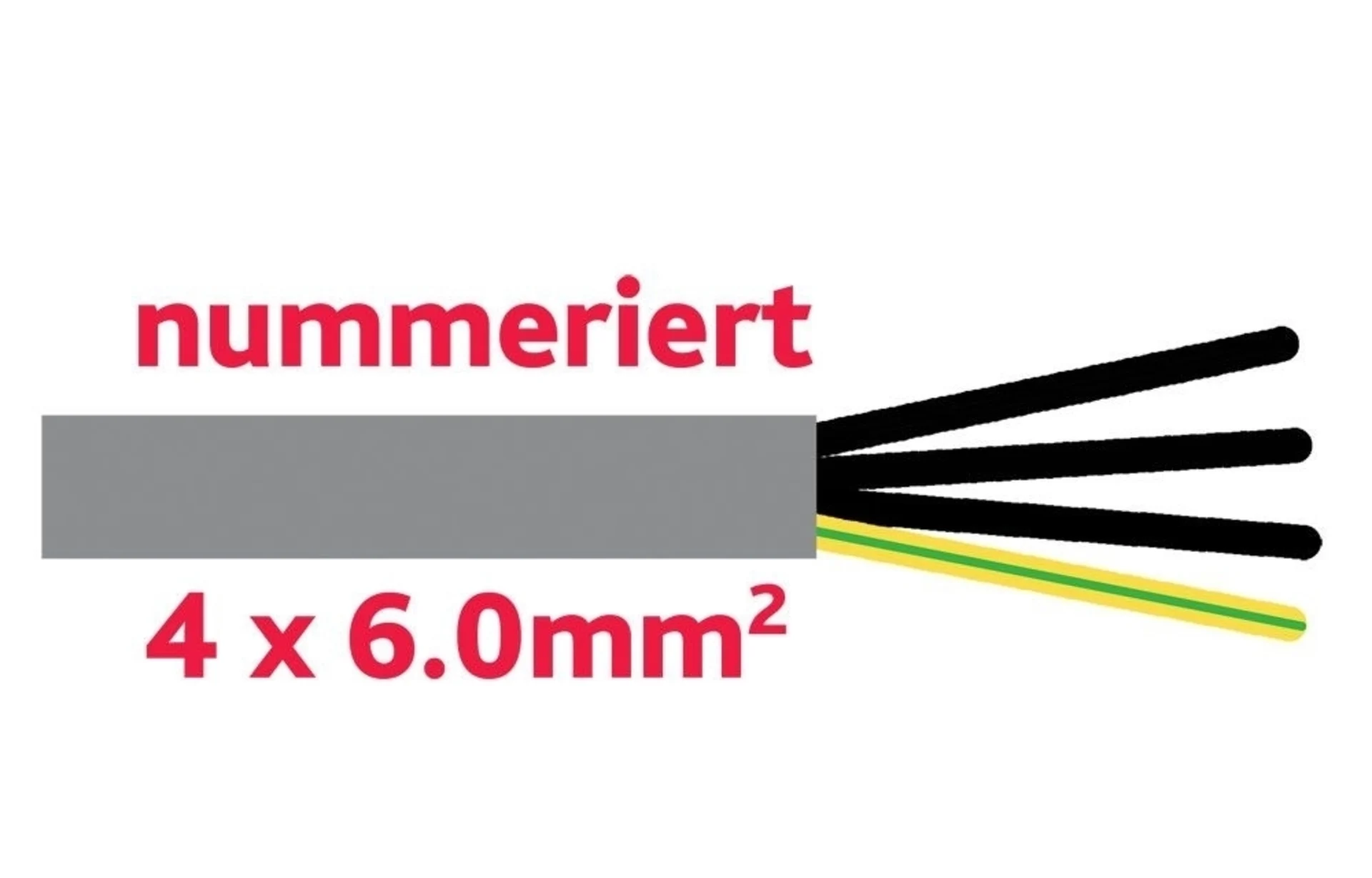 Steuerkabel 4 x 6.0 mm2 Adern schwarz, nummeriert + 1 Schutzleiter grün/gelb