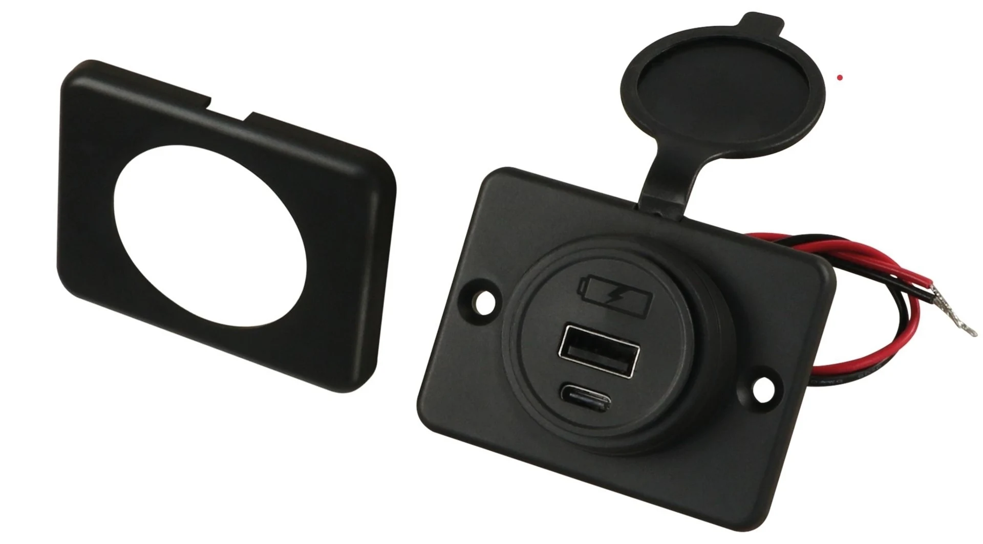 Einbausteckdose mit flacher Montageplatte - 1 x USB-A und 1 x USB-C