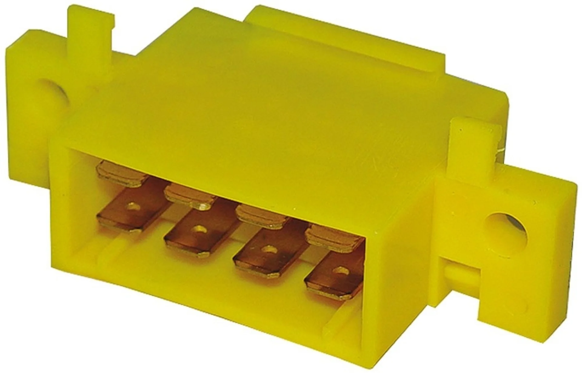 Flachsteck-Element 8-pol. gelb Verbinder, 2 x 6.3 mm Flachsteckzungen Flachsteck-Element 8-pol. gelb Verbinder, 2 x 6.3 mm Flachsteckzungen