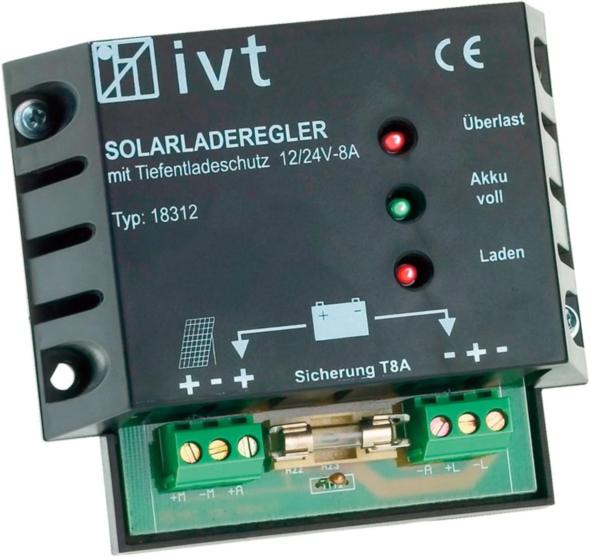 IVT Shunt Solar Laderegler 12 V / 24 V 8 A