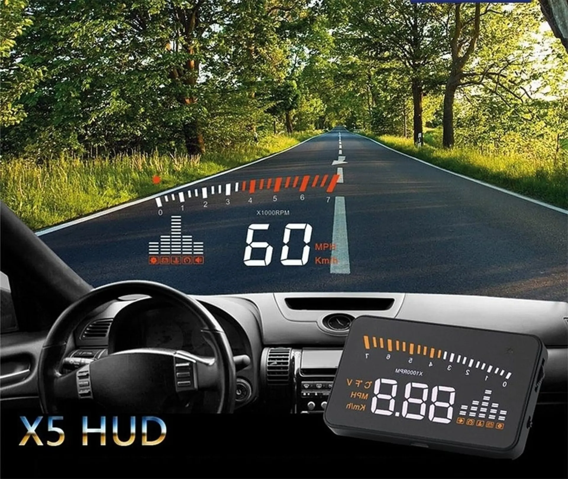Affichage tête haute OBD2 HUDX5 12V