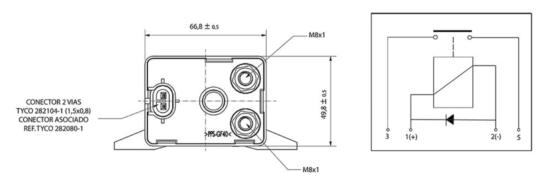 Hochleistungsrelais 24 V 150 / 200 A mit Diode 0 - 1, ADR/GGVS-tauglich