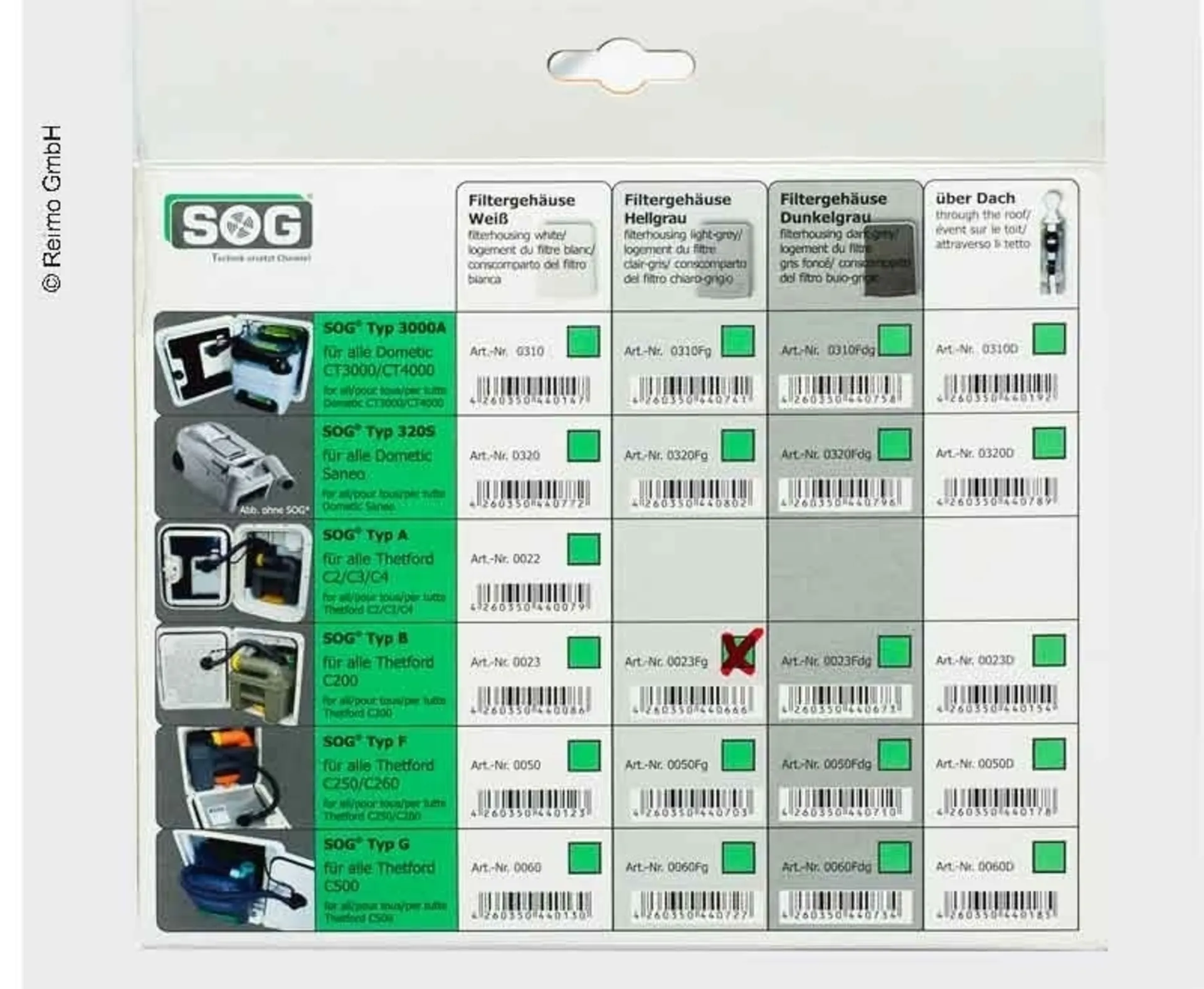 SOG type B (C200) ventilation des toilettes variante de porte gris clair
