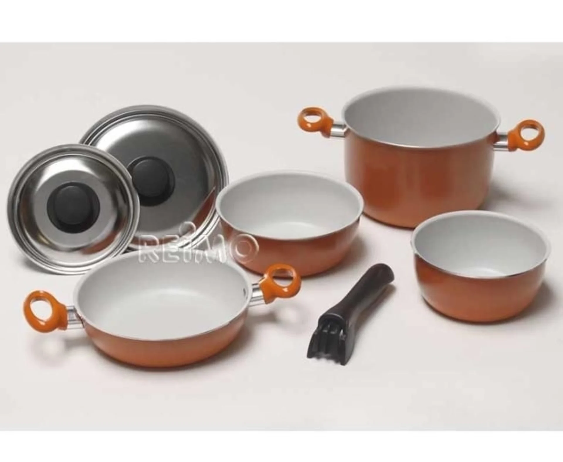 Set de casseroles en aluminium 7 pièces orange, épaisseur 1,2mm