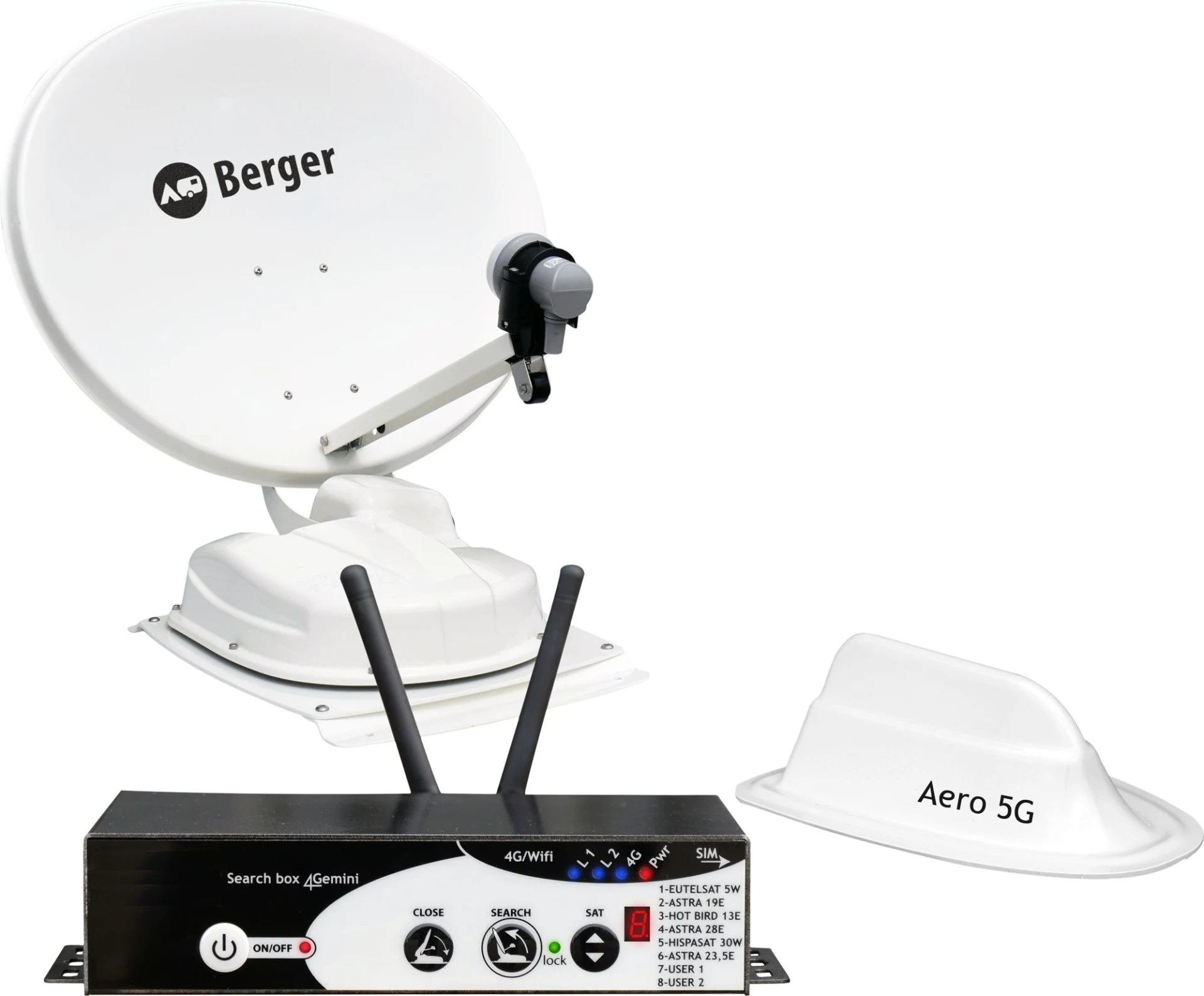 Système satellite Berger entièrement automatique avec routeur 4G : kit complet adapté aux camping-cars, caravanes, fourgons et camions