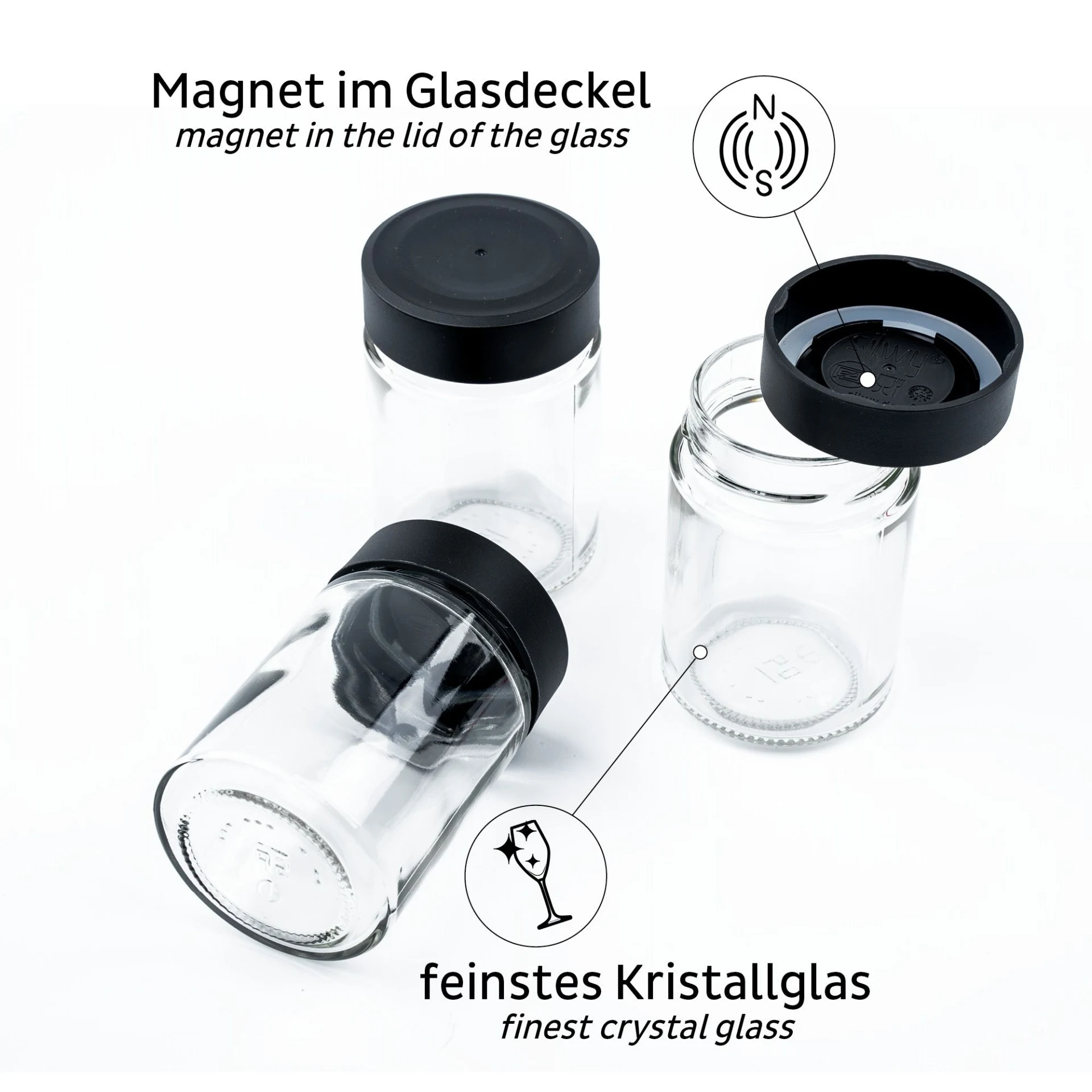silwy® Pots magnétiques d'épicerie fine BLACK &amp; CLASSY (192 ml)