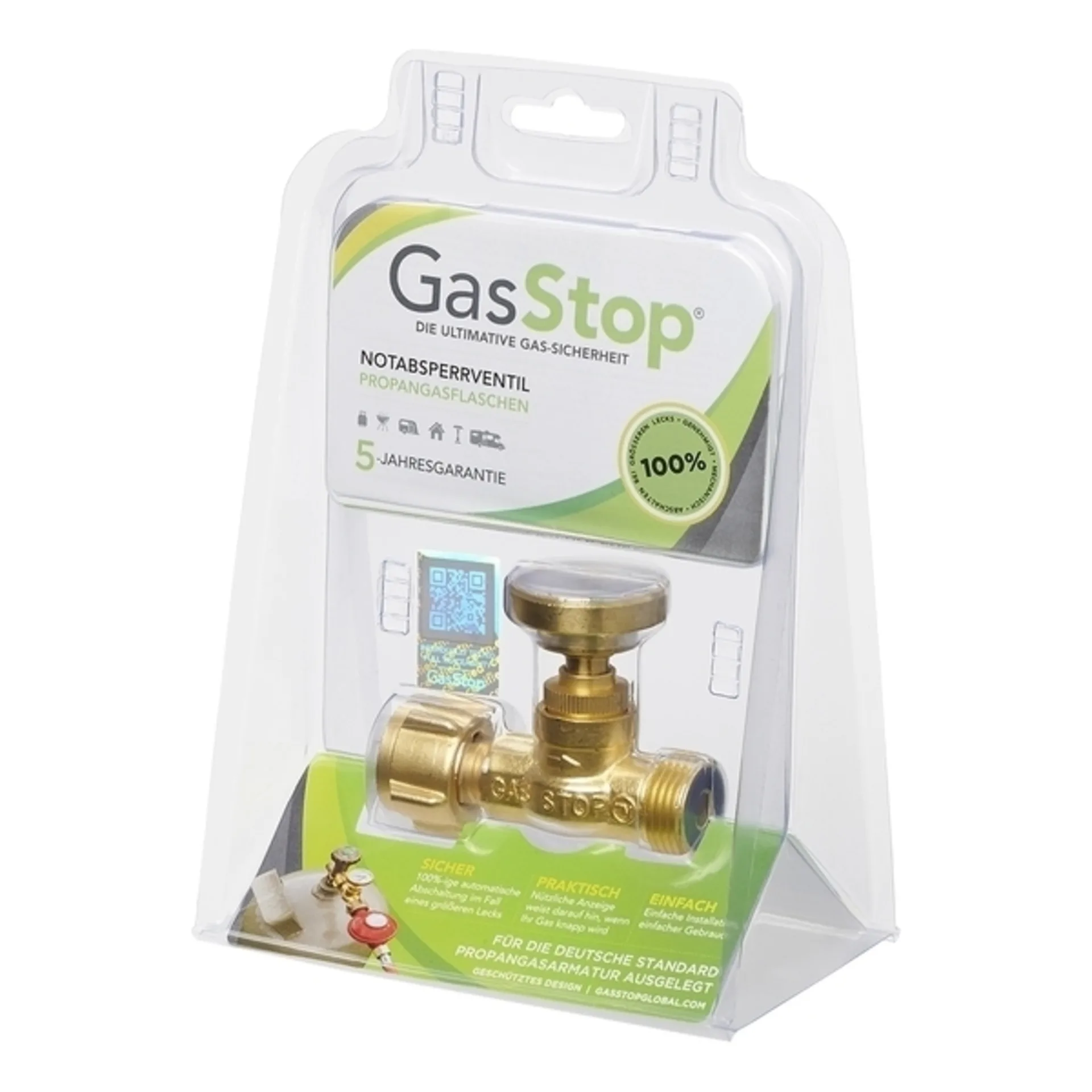 GasStop Notschlussarmatur für Propangasflaschen Version Deutschland