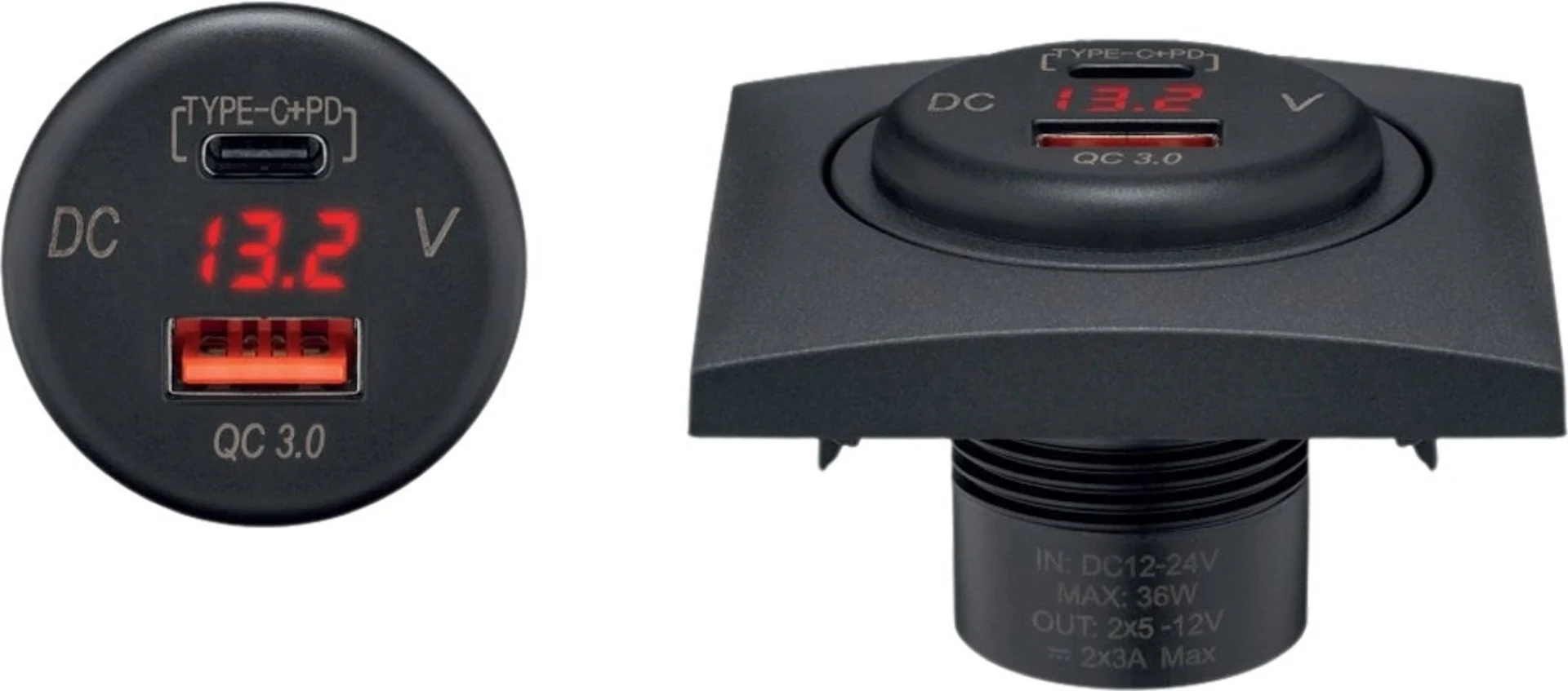 Wentronic Dualer Einbaucharger USB-A und USB-C mit Schnellladetechnik und LED- Anzeige 12 V / 24 V