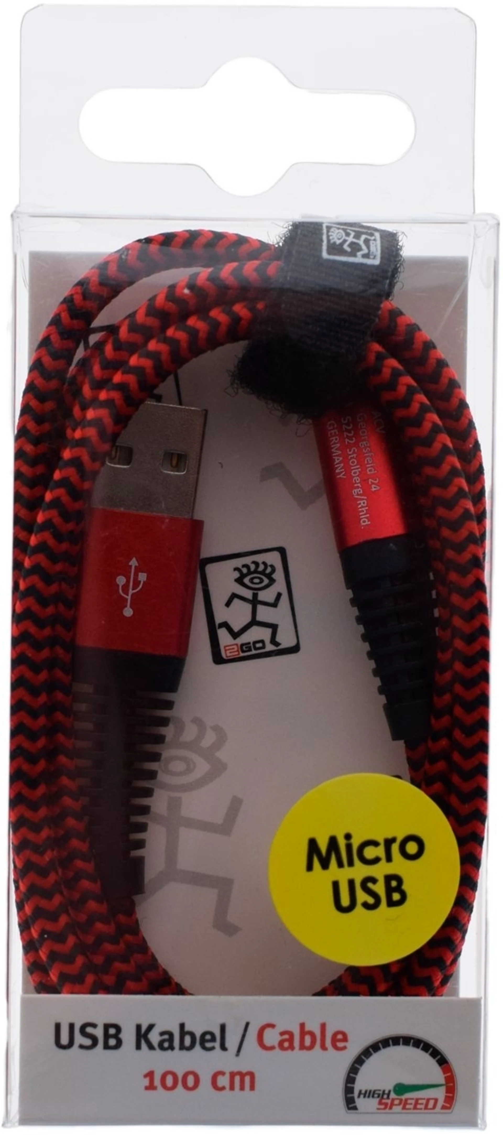 câble de données USB 2Go Micro USB 1 mètre rouge