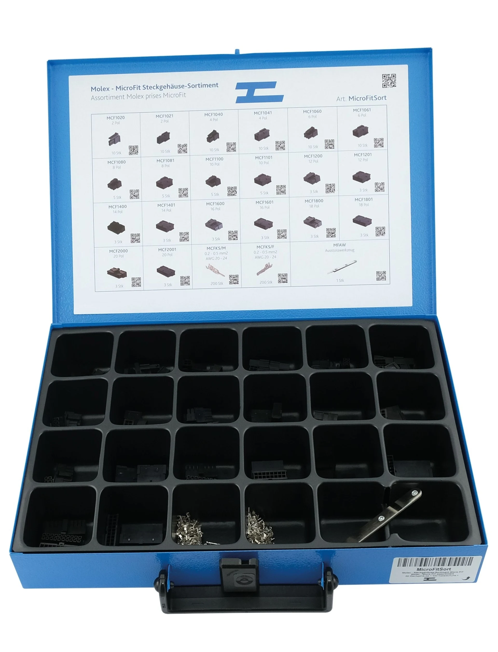 Molex - Steckgehäuse-Sortiment Micro FIT 88 Steckgehäuse + 400 Kabelschuhe + Ausstosswerkzeug Molex - Steckgehäuse-Sortiment Micro FIT 88 Steckgehäuse + 400 Kabelschuhe + Ausstosswerkzeug