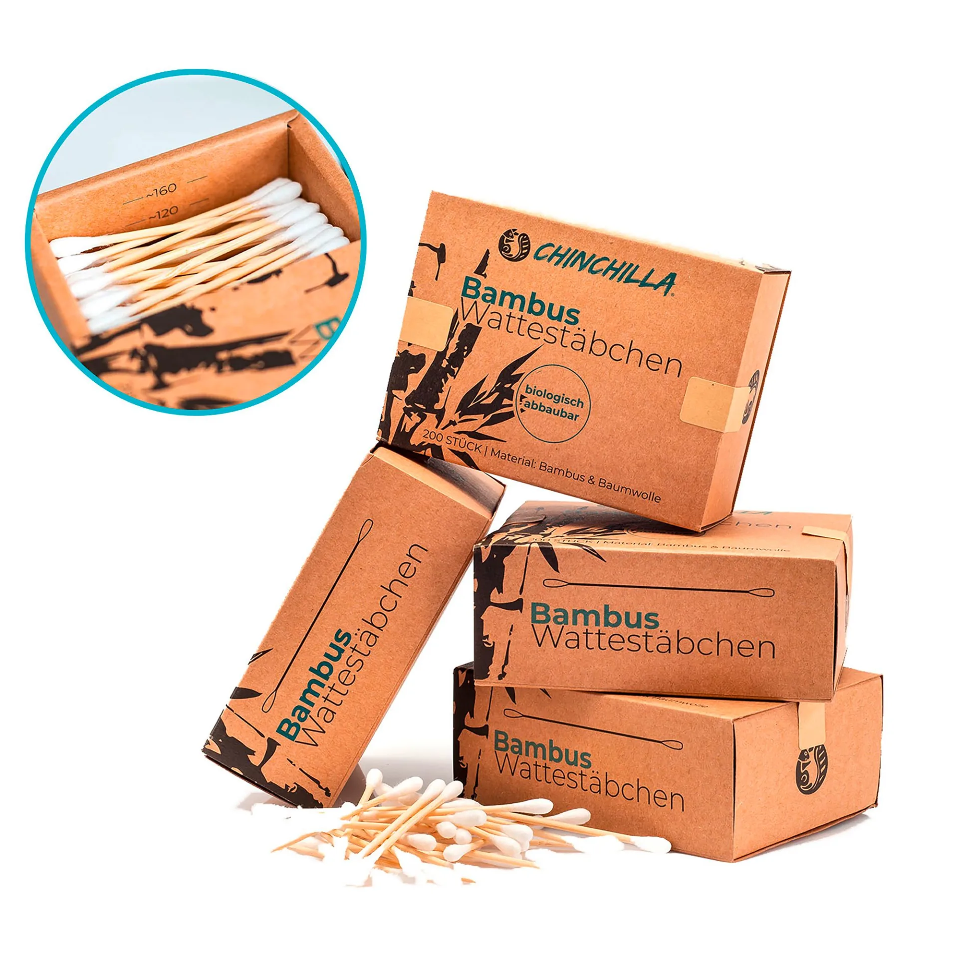 Chinchilla Wattestäbchen aus Bambus plastikfrei 800 Stück