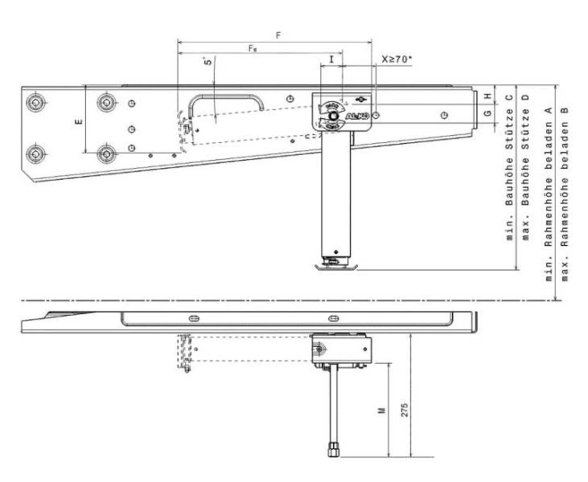 Hubstütze mechanisch hinten Rahmenhöhe 310-424