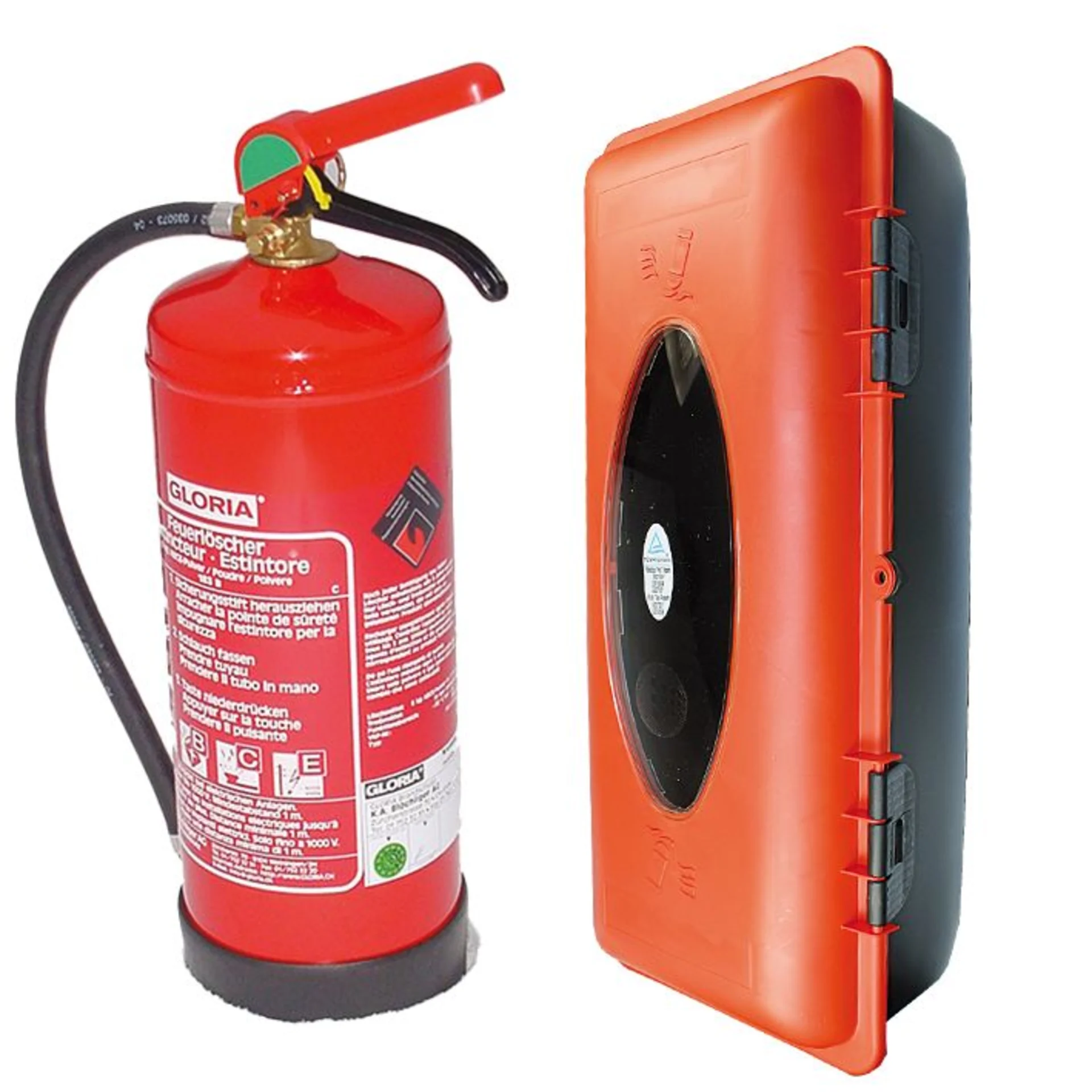 1 Feuerlöscher 6kg PD6TF +Box 5052925T02 Feuerlöscher Gloria 6 KG. Check-Controle