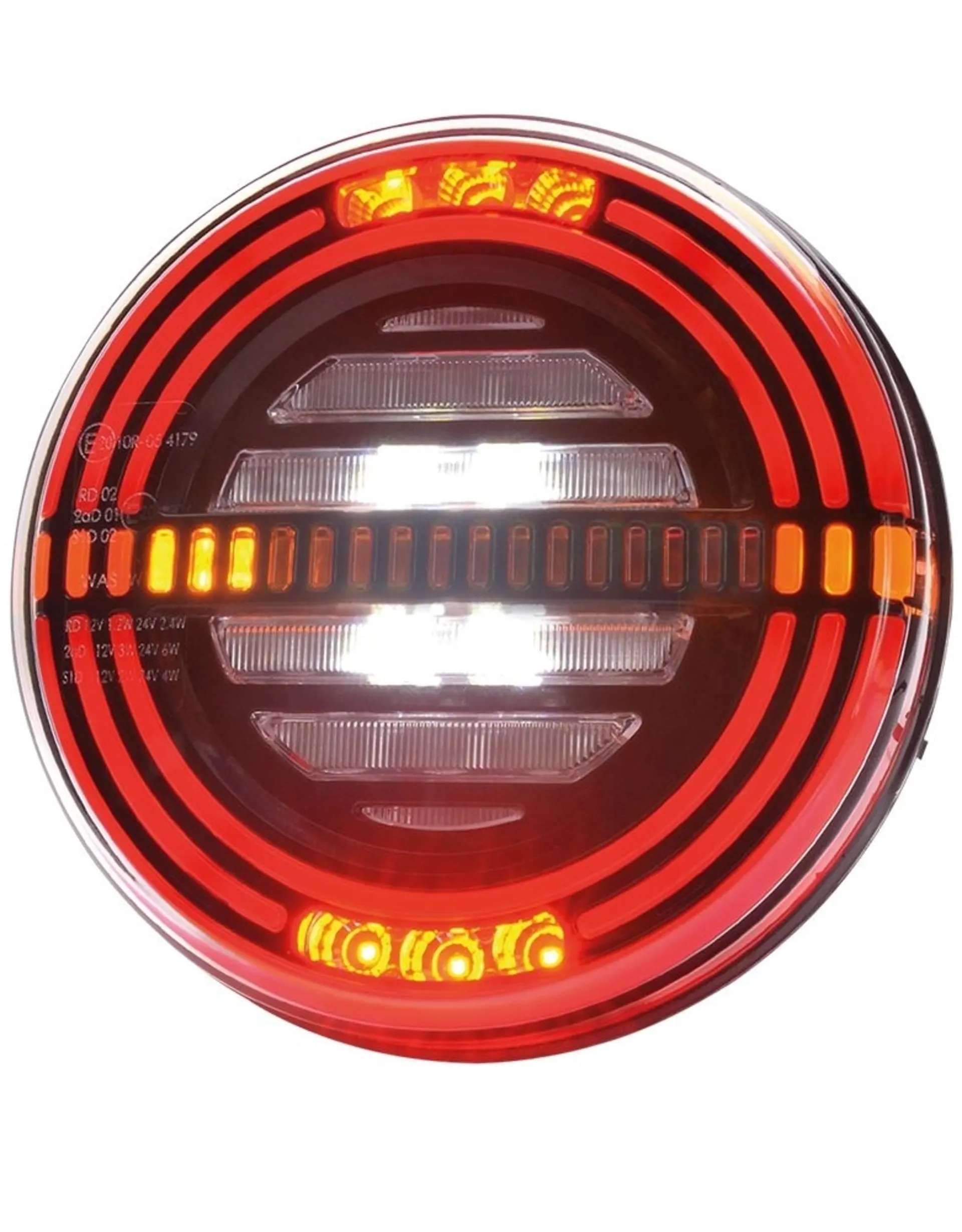 WAS - LED-Schlussleuchte 12/24 V links ø 142 x 38 mm, IP68, dynamisches Blinklicht
