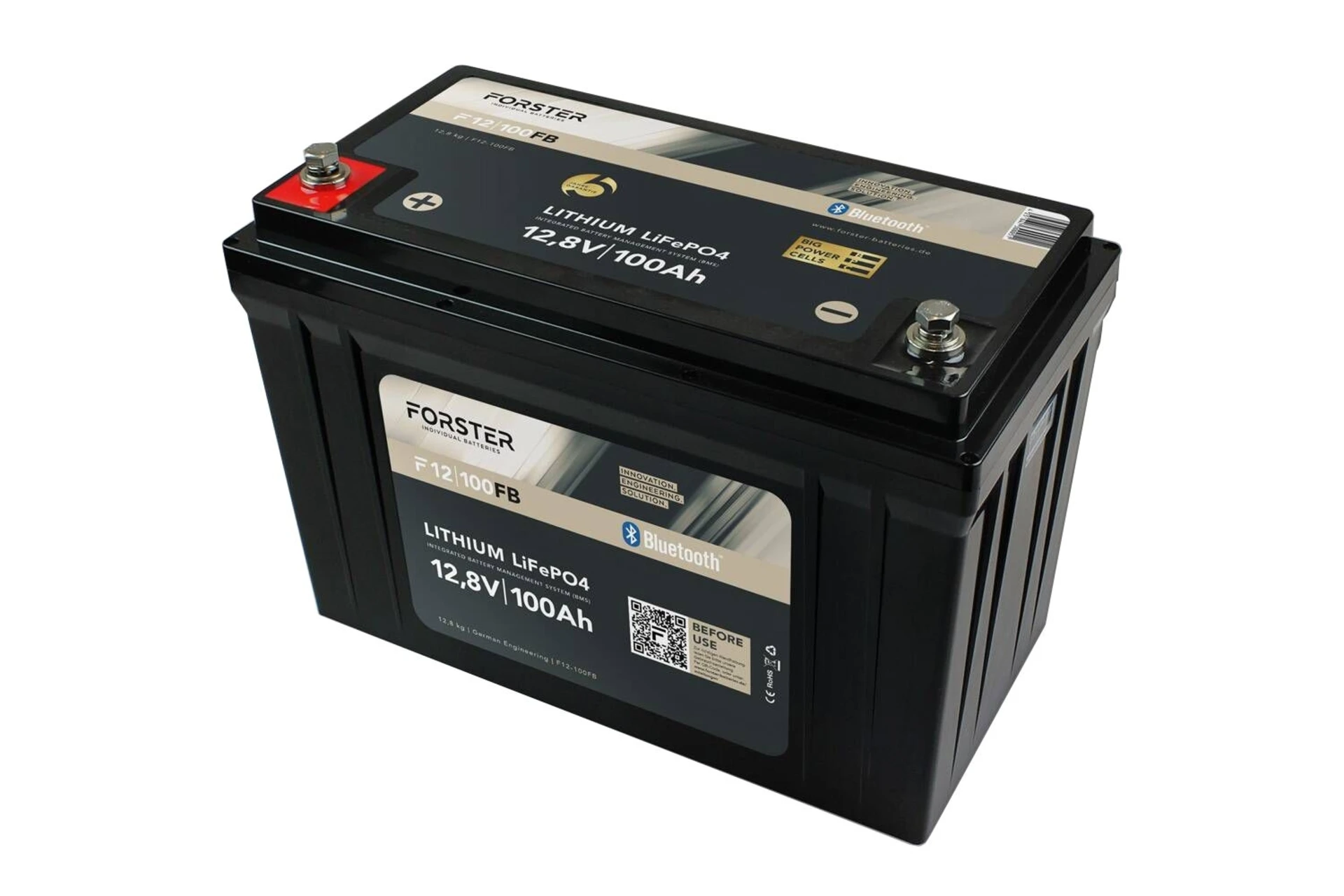 Forster LiFePO4 Lithium-Batterie 12 V 100 Ah 318 x 165 x 215 mm, integriertes BMS und Bluetooth