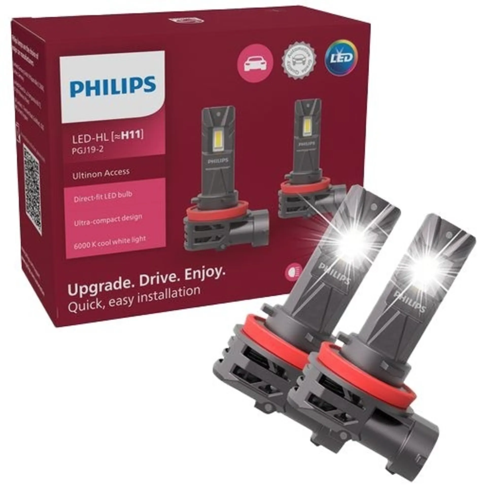 PHILIPS - 2 ampoules LED H11 12 V blanches 1 800 lm PGJ19-2, 20 W, 6 000 K, Philips Ultinon Access 2500